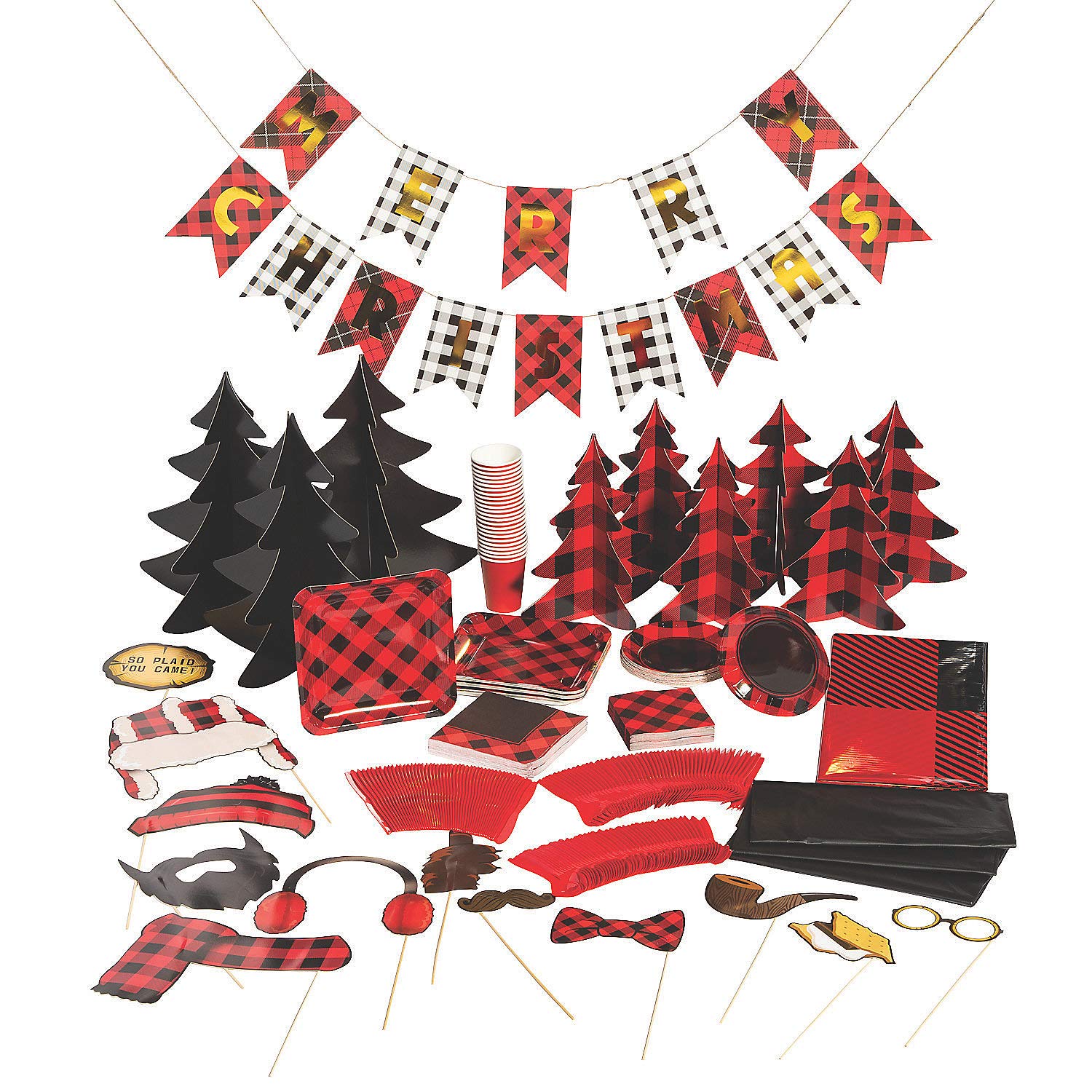 Buffalo Plaid Christmas Tableware Kit for 24 Guests - 307 Piece Holiday Dinner Party Set with Plates, Cups & Utensils - Perfect for Festive Gatherings, Family Dinners & Christmas Celebrations