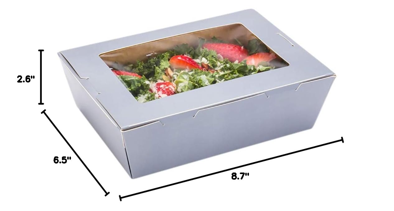 Restaurantware Cafe Vision 71oz Disposable To-Go Food Containers - 200 Pack Grease-Resistant Gray Paper Takeout Boxes with Hinge Lock & Window for Lunch, Desserts, Catering, and Restaurant Use