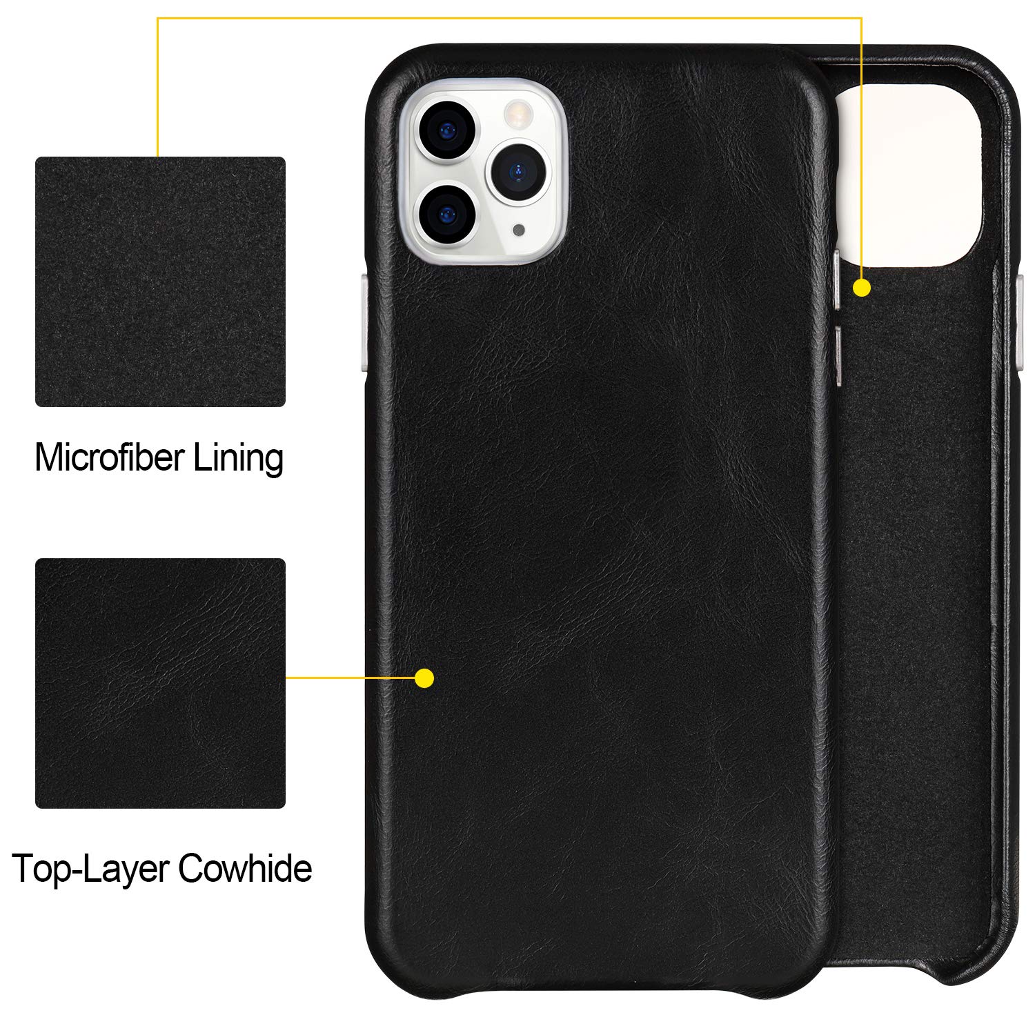 Premium Genuine Leather iPhone 11 Pro Max Case (6.5 Inch 2019) - Ultra Slim Shockproof Hard Shell with Anti-Scratch Protection - Perfect for Business, Travel & Everyday Use (Black)