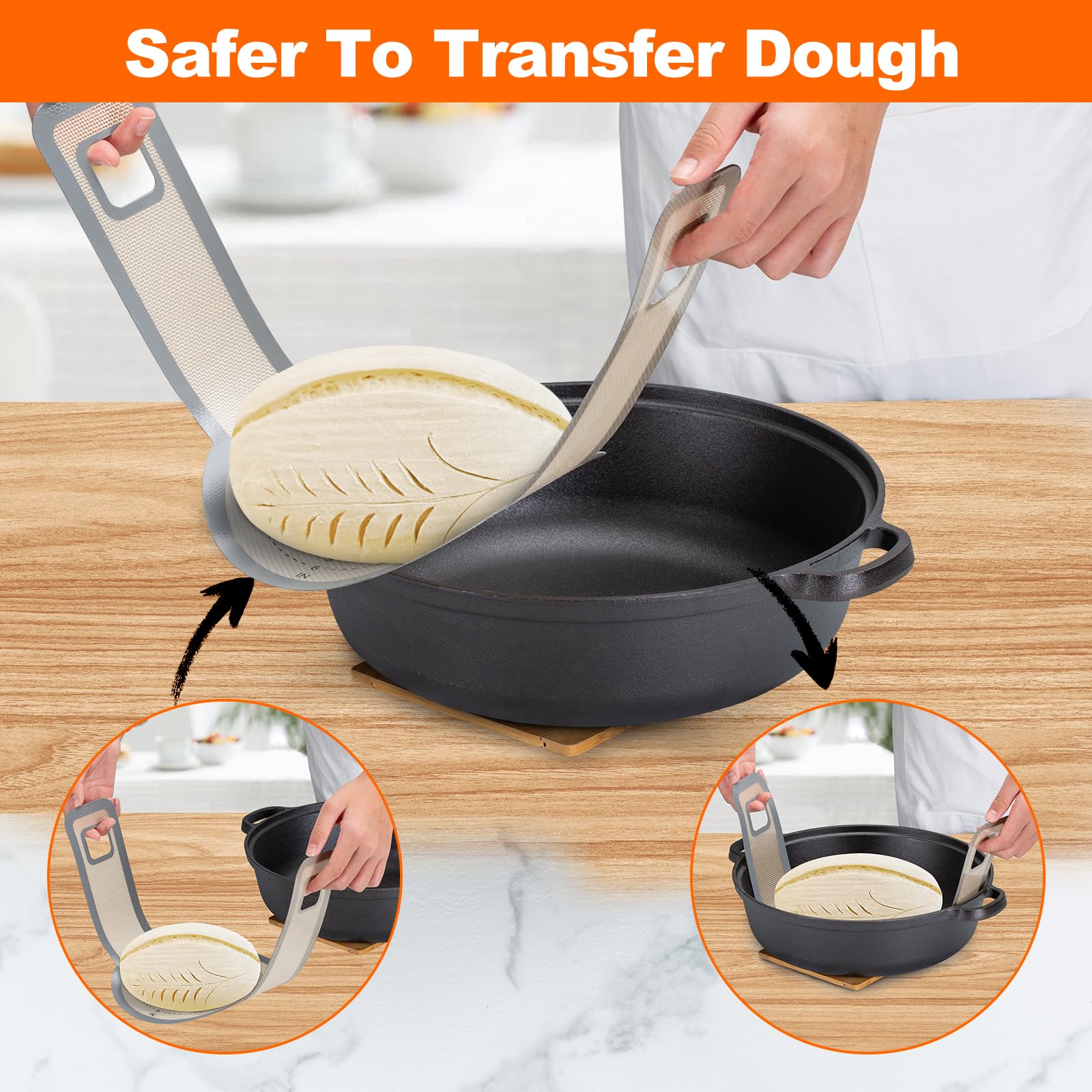 Non-Stick Silicone Bread Sling for Dutch Oven Baking - Extra Long Handles, Reusable & Easy Clean Bread Mat - Perfect for Artisan Sourdough, Homemade Bread & Baking Accessories (Gray, 1 Pack) - Ideal for Home Bakers & Bread Making Enthusiasts
