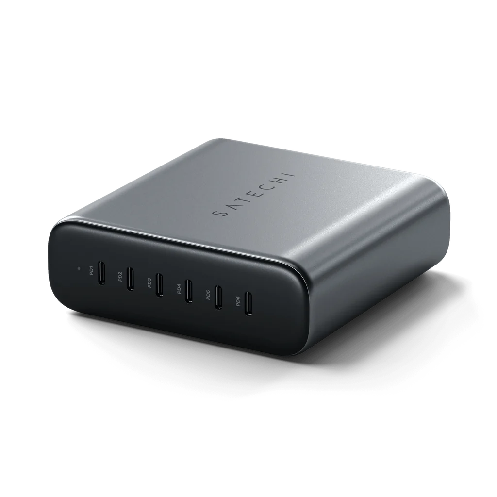 Satechi 200W USB C GaN Charger with 6 Ports - Fast Charging for MacBook, iPhone, iPad, Laptop & More - Perfect for Home, Office & Travel