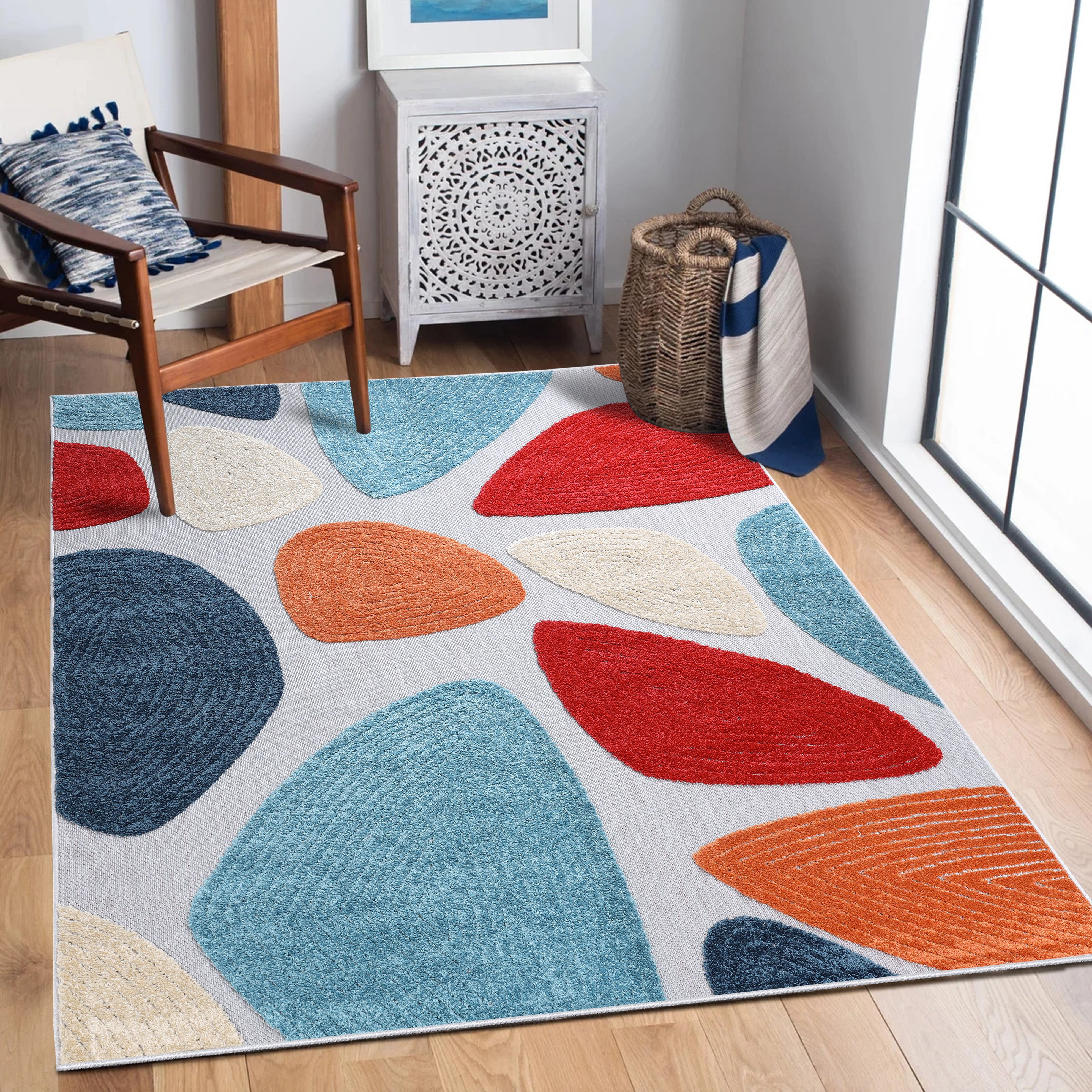 Modern Geometric Indoor Outdoor Area Rug - Non-Slip Tulip Design for Living Room, Bedroom, Patio & Deck - Waterproof & Durable Home Decor