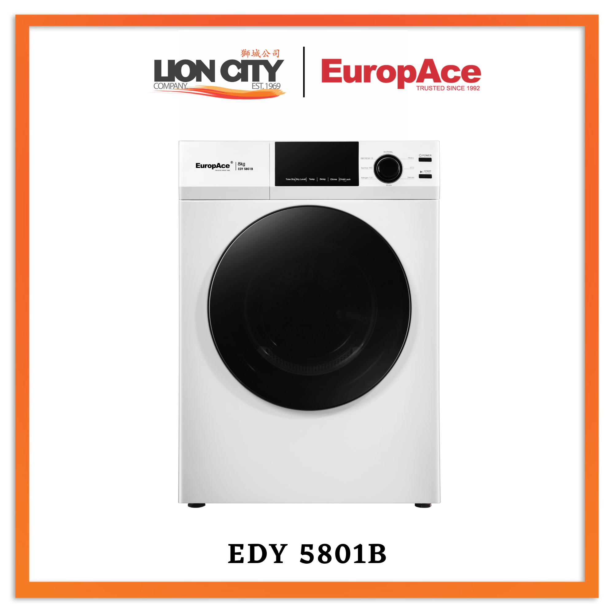 EuropAce EDY5801B 8kg Vented Dryer - Energy Efficient Laundry Solution for Small Spaces | Perfect for Apartments, Dorms & RVs