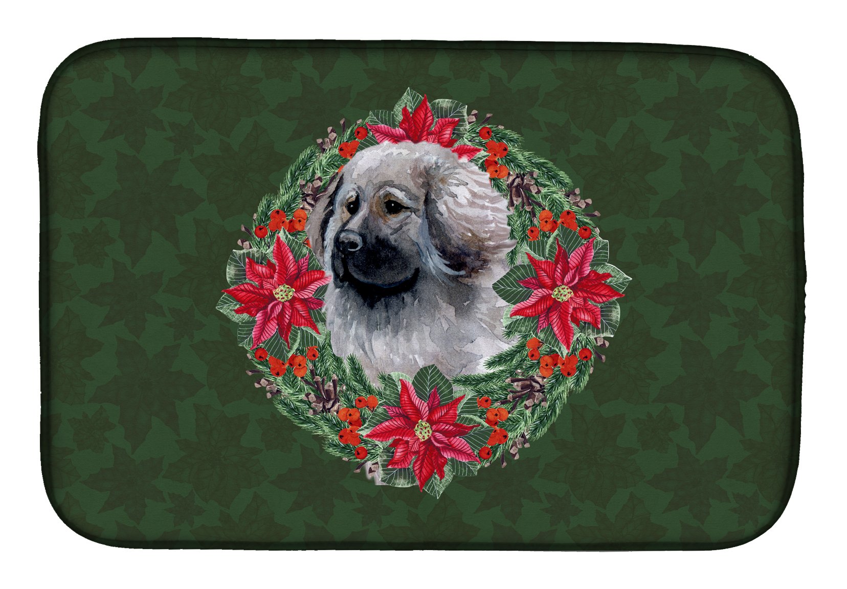 Caroline's Treasures CK1539DDM Moscow Watchdog Poinsettia Wreath Absorbent Dish Drying Mat - 14 x 21 Inch Multicolor Kitchen Countertop Pad | Perfect for Holiday Decor & Dish Drainer