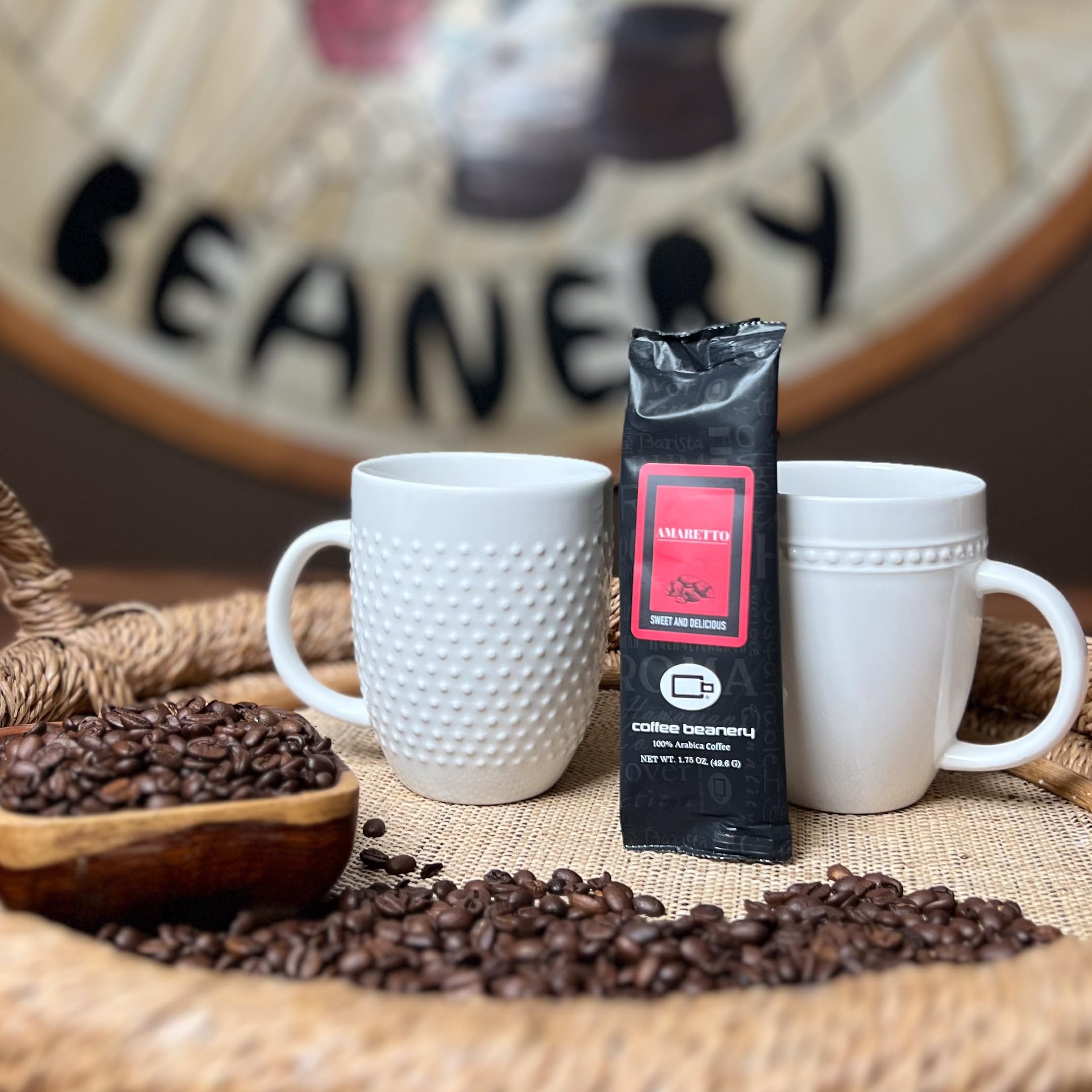 Amaretto Flavored Coffee Beans - Light-Medium Roast 1.75oz Sample Pack | Premium Arabica Coffee for Home Brewing, Office Use & Gifts | Try Me Size Coffee Sampler by Coffee Beanery