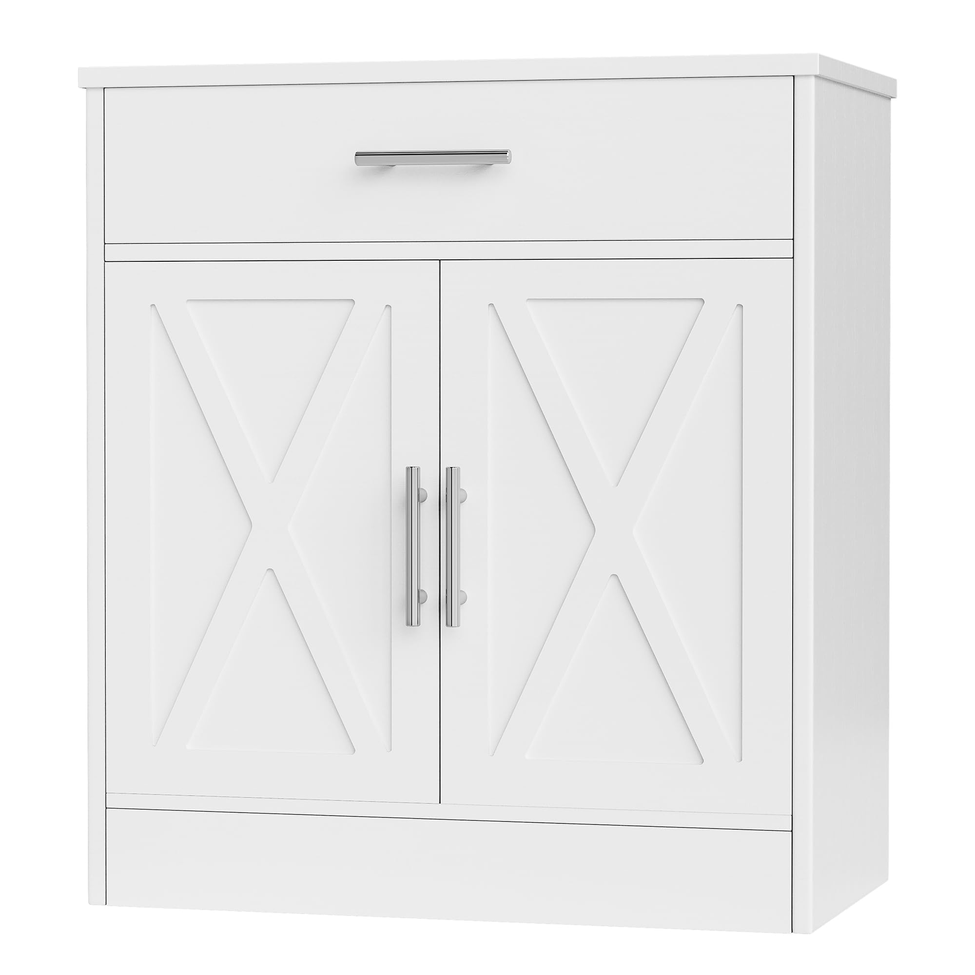 Shintenchi Farmhouse Storage Cabinet with Doors, Shelves & Drawers - Rustic Kitchen Barn Door Sideboard for Coffee Bar, Dining Room, Living Room, Bathroom & Entryway - White - Perfect for Home Organization & Stylish Storage Solutions