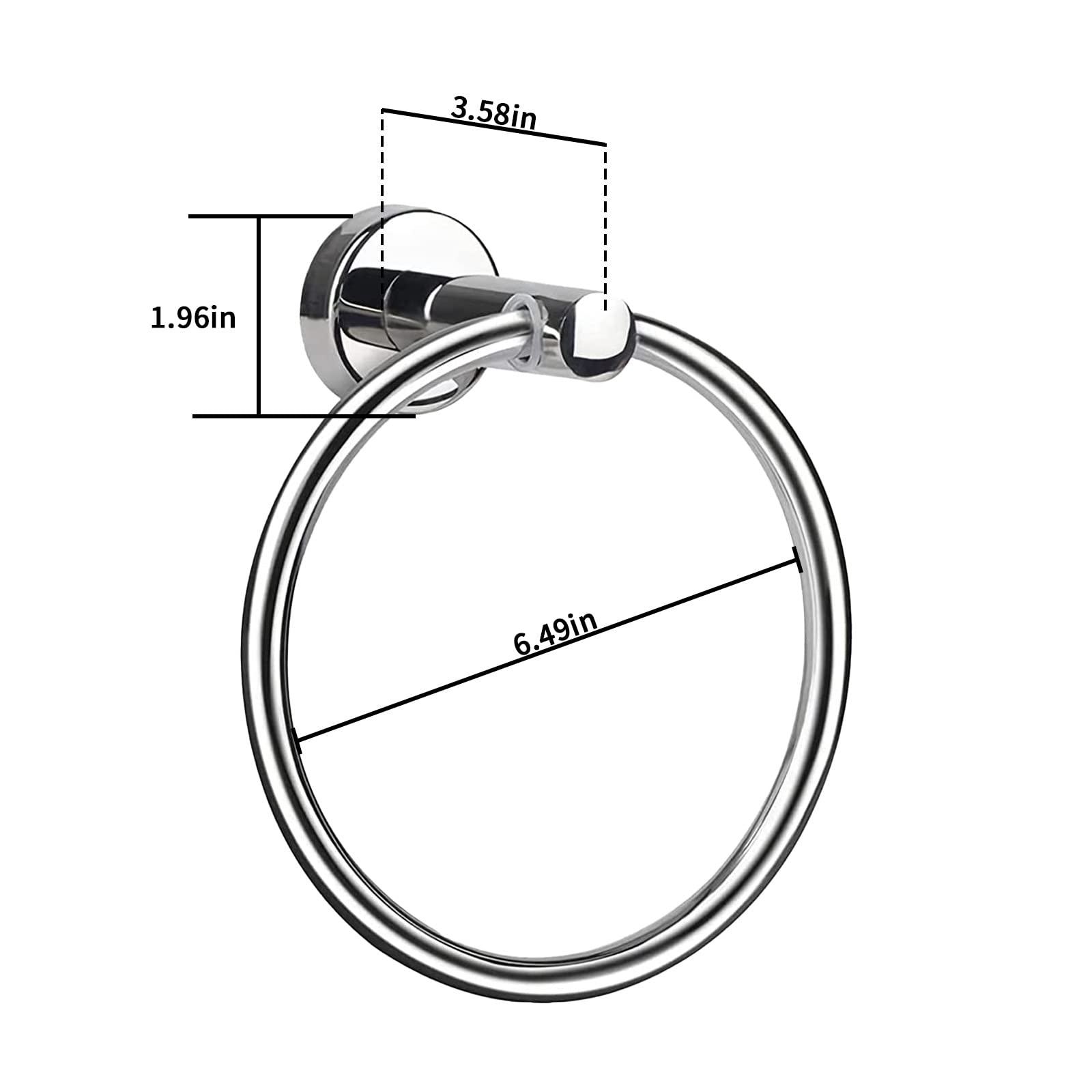 Stainless Steel Towel Ring - 6.49 Inch (16.5cm) Round Bathroom & Kitchen Towel Holder, Wall Mounted Hanging Towel Rack - Perfect for Bathroom, Kitchen, Laundry Room & Spa Decor