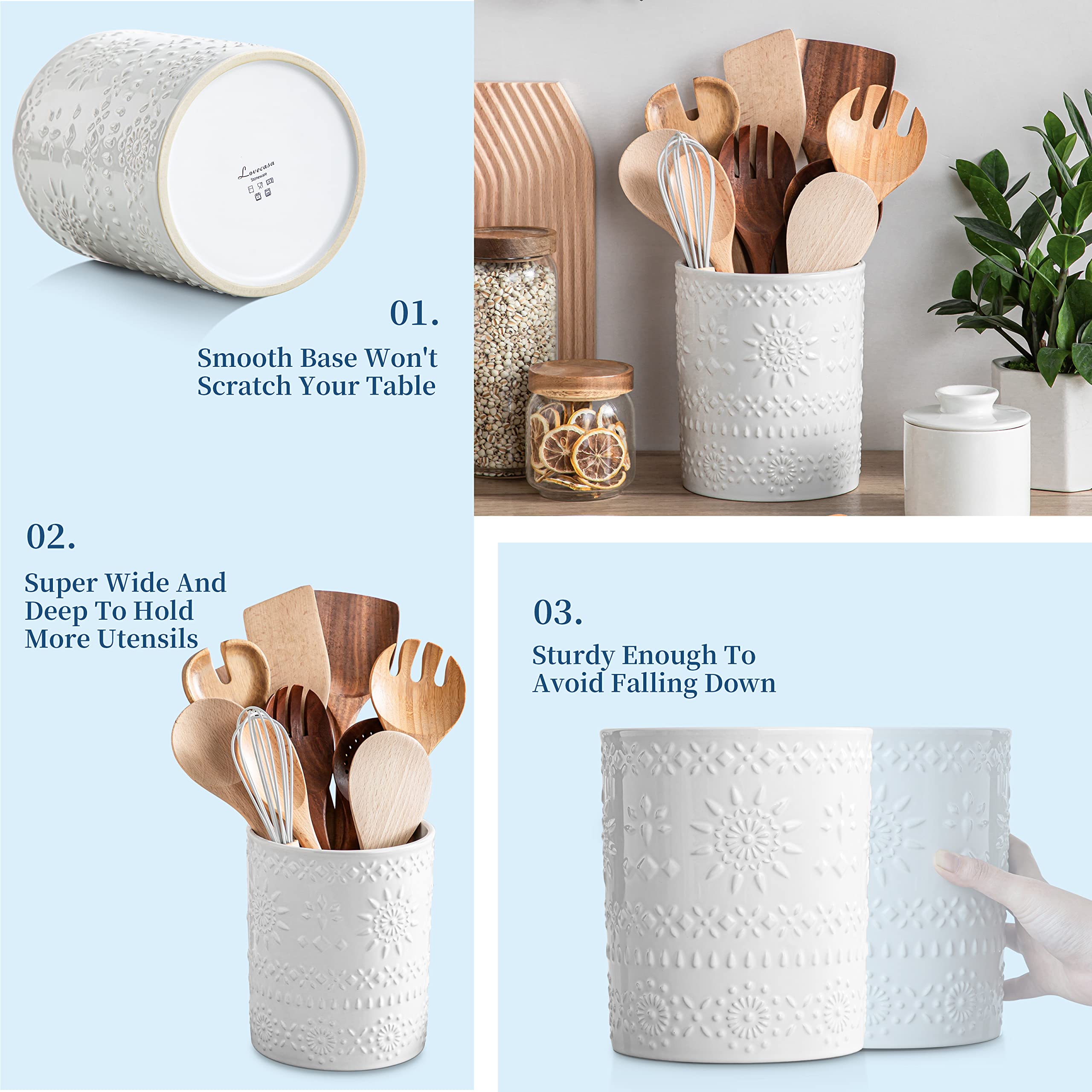 LOVECASA Extra Large Ceramic Utensil Holder - 7.2