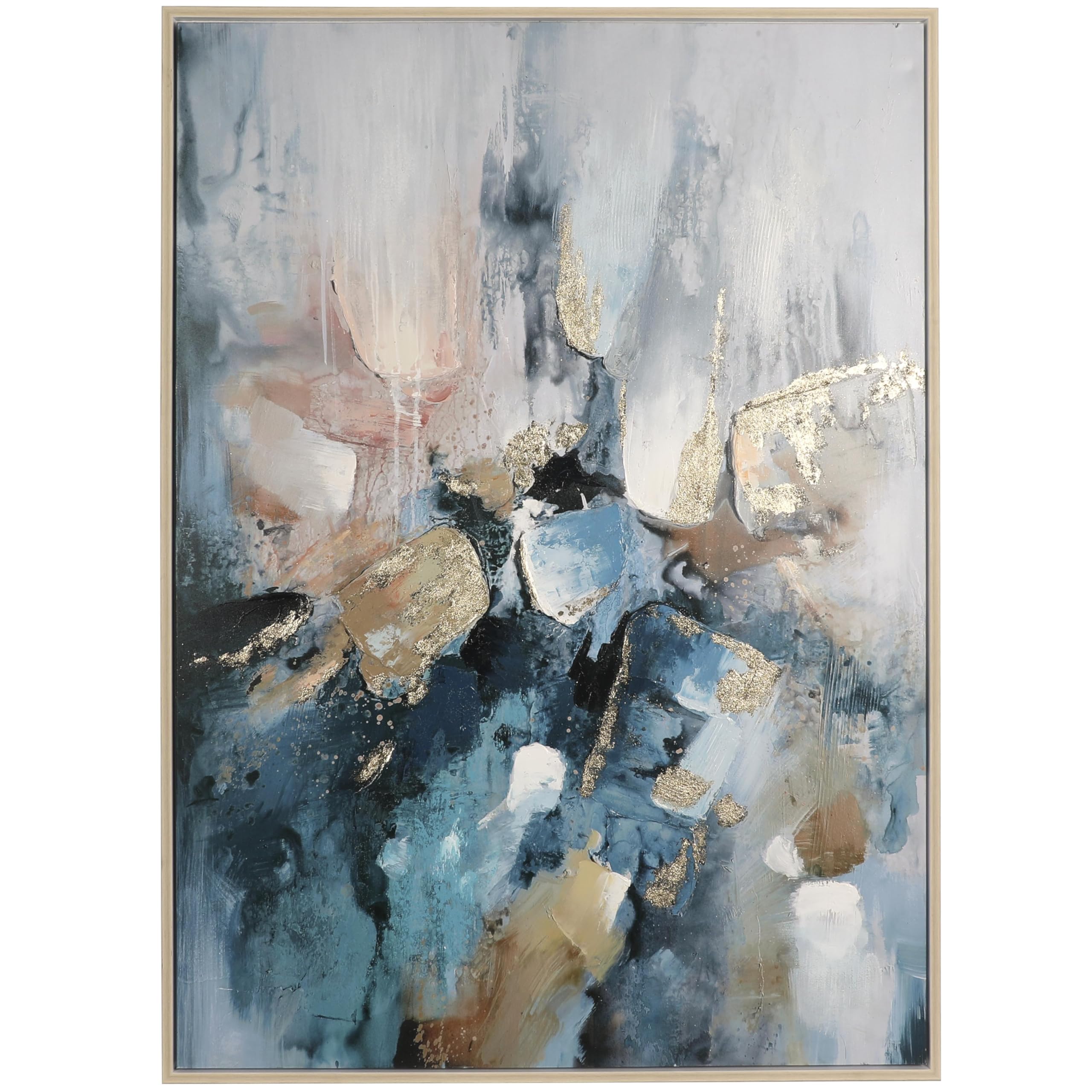 Deco 79 Modern Abstract Framed Canvas Wall Art - Blue Watercolor Blotch Design with Gold Foil Accents, 47