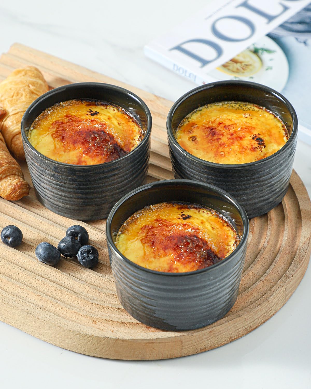 Hasense 8 oz Ceramic Ramekins Set of 6 - Oven Safe Souffle Dishes & Porcelain Dipping Bowls for Creme Brulee, Pudding, Custard, Ice Cream (Grey) - Perfect for Baking, Serving Dips & Dessert Presentation