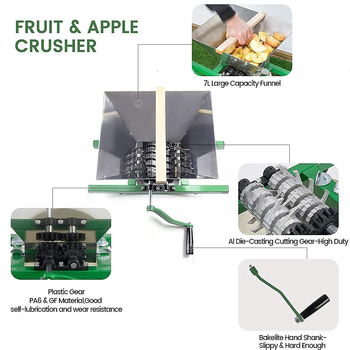 Premium Manual Fruit Wine Press & Crusher - 100% Natural Apple, Grape & Berry Juice Maker for Home Kitchen | Perfect for Homemade Wine, Cider & Fresh Juices