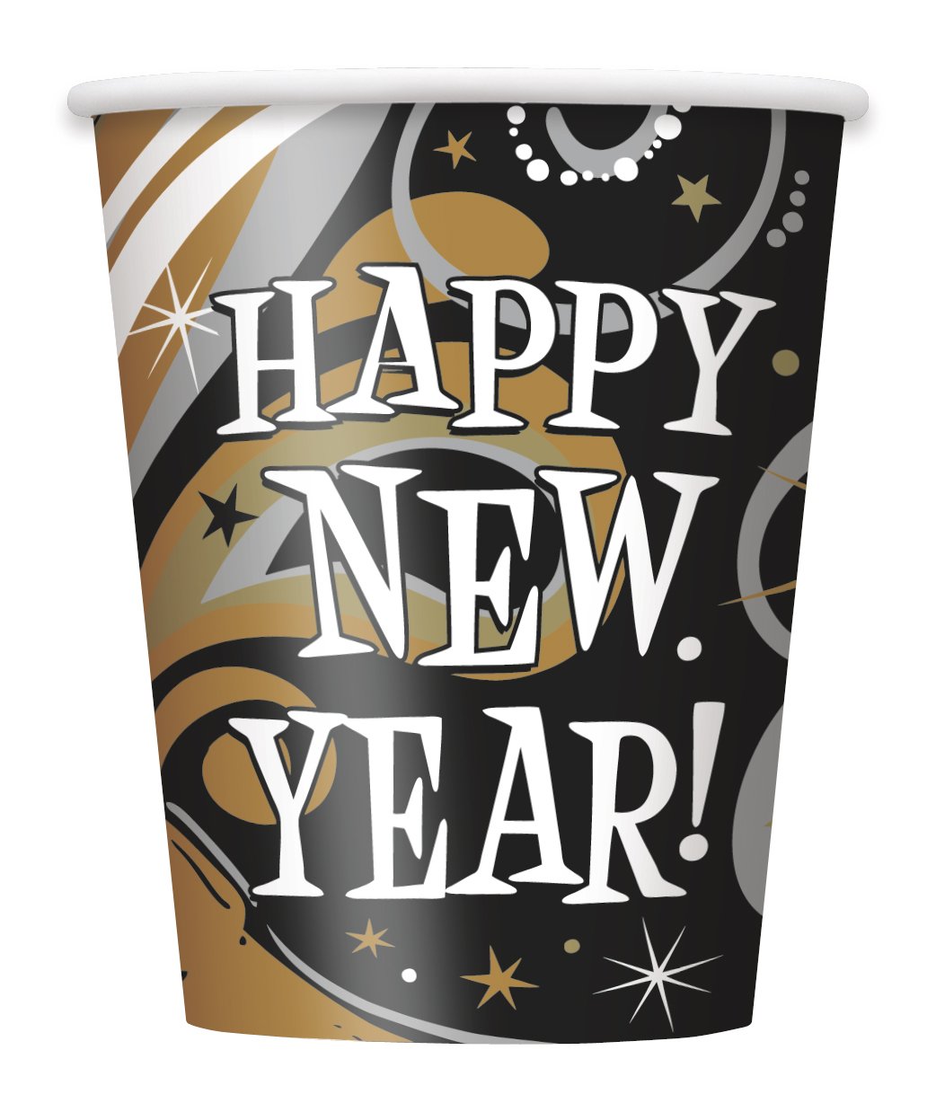 9oz New Years Burst Party Cups, 8 Count - Disposable Plastic Cups for NYE Celebrations, Holiday Parties & Festive Gatherings