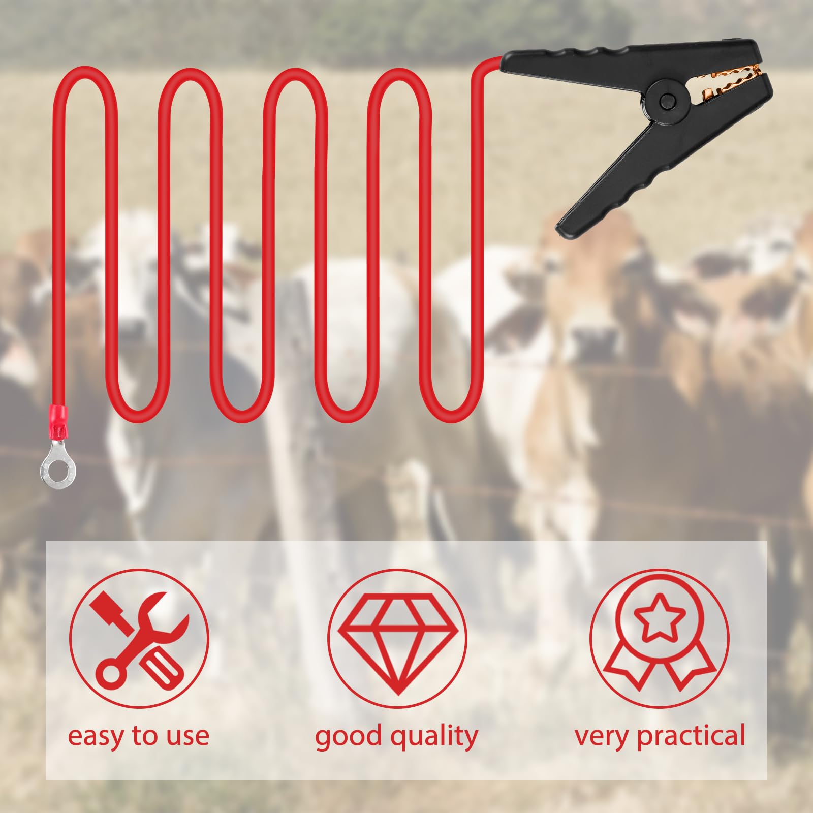 Kanayu 6-Pack 3ft Electric Fence Wire Connectors - Heavy Duty Solar Fence Charger Clips with Copper Alligator Clips for Livestock, Garden & Farm Security