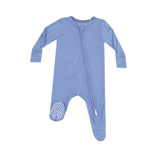 Bamboo 2-Way Zipper Footie Pajamas - Soft & Breathable Baby Sleepwear in Solid Country Blue | Perfect for Cozy Nights & Playtime