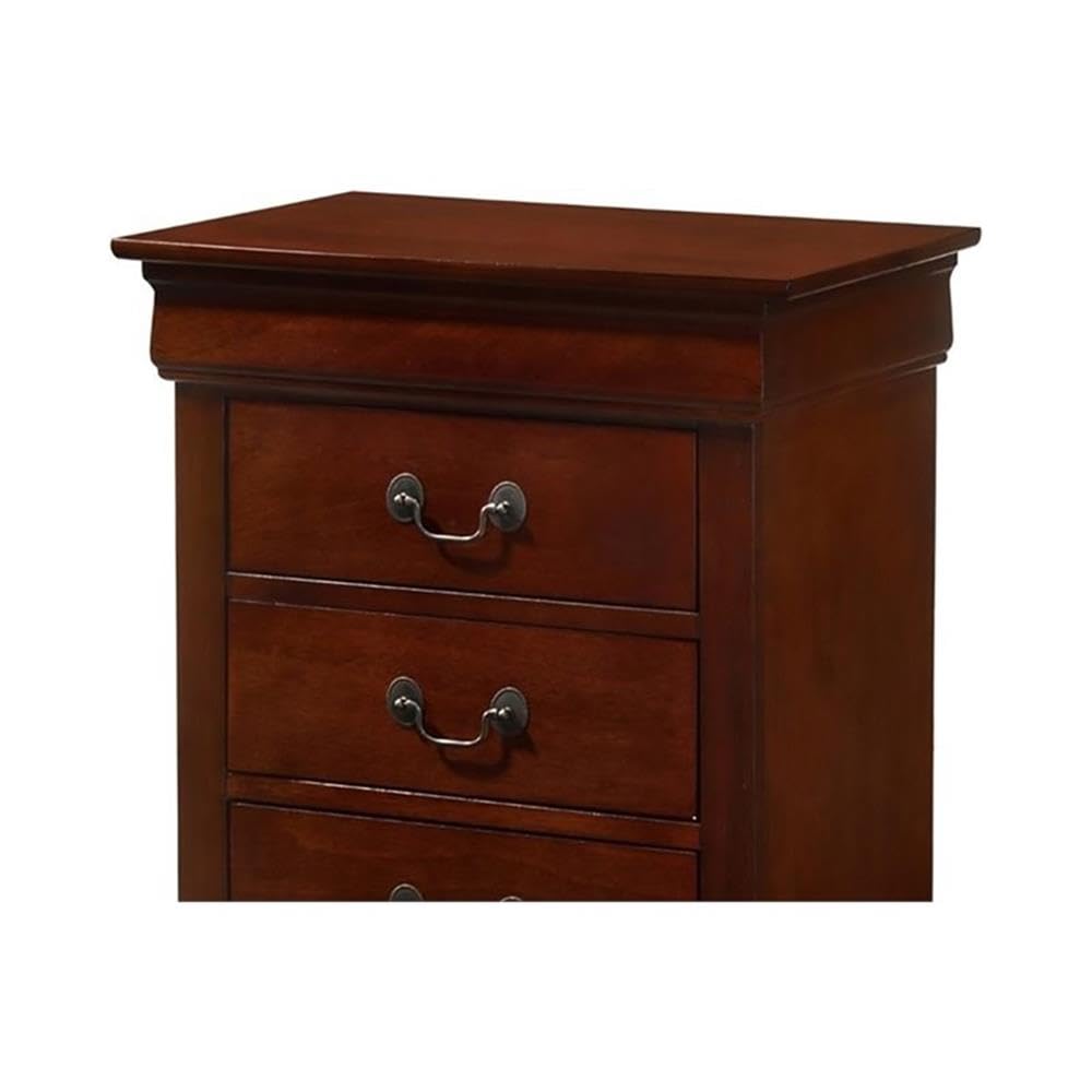 Glory Furniture Louis Phillipe 3-Drawer Cherry Nightstand - Elegant Bedside Table for Bedroom Decor & Storage
