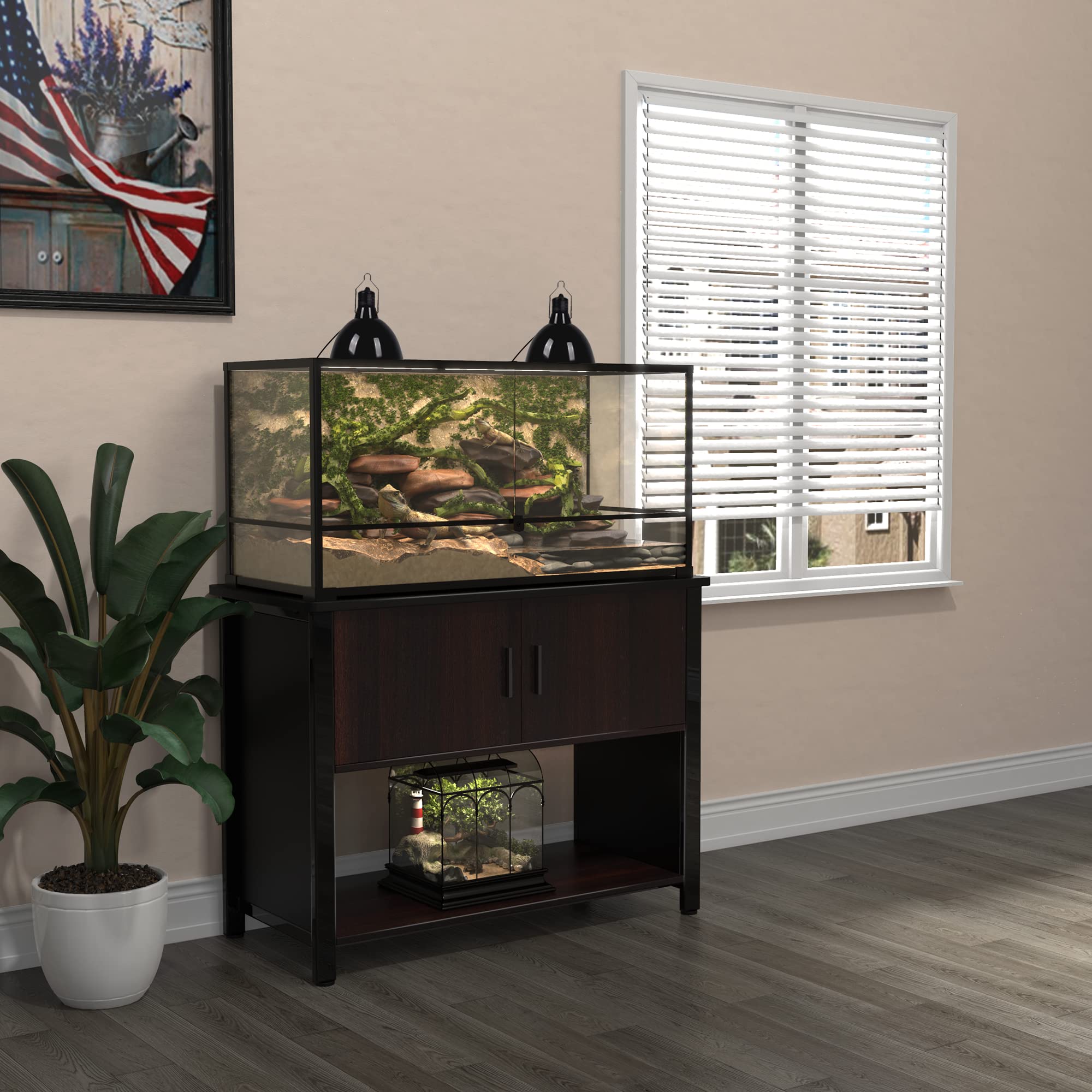 GDLF 40 Gallon Metal Aquarium Stand with Storage Cabinet - Heavy Duty Fish Tank Stand for Turtle & Reptile Terrariums - Perfect for Home, Office or Pet Store Display