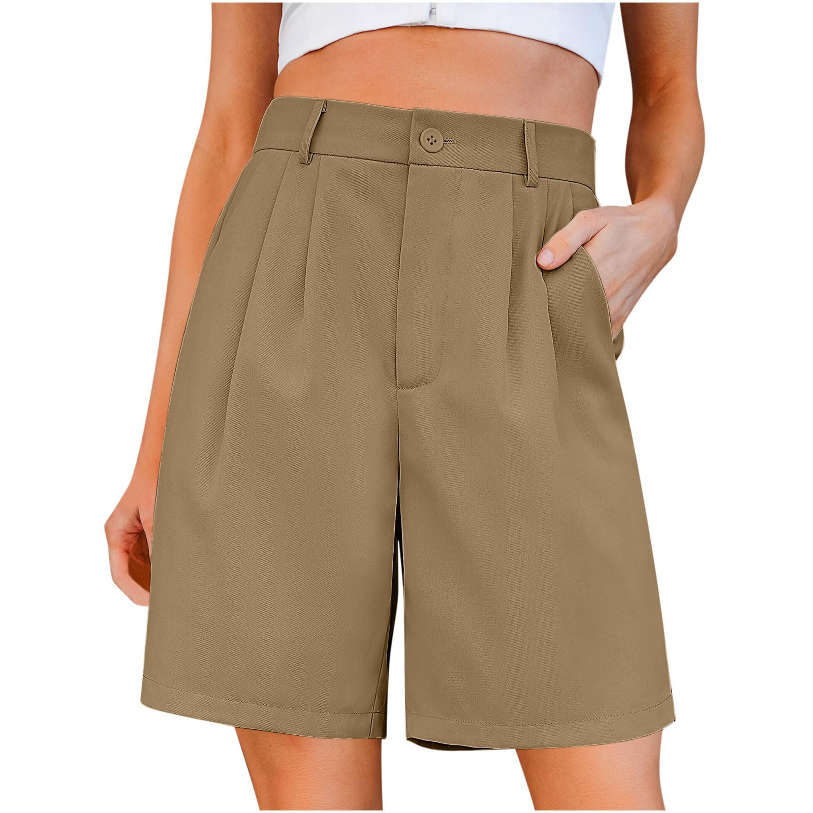 HLYSGO Women's Bermuda Shorts - High Waist Wide Leg Dress Shorts for Office & Casual Wear | Knee-Length Tailored Suit Shorts for Work, Travel & Summer Outfits