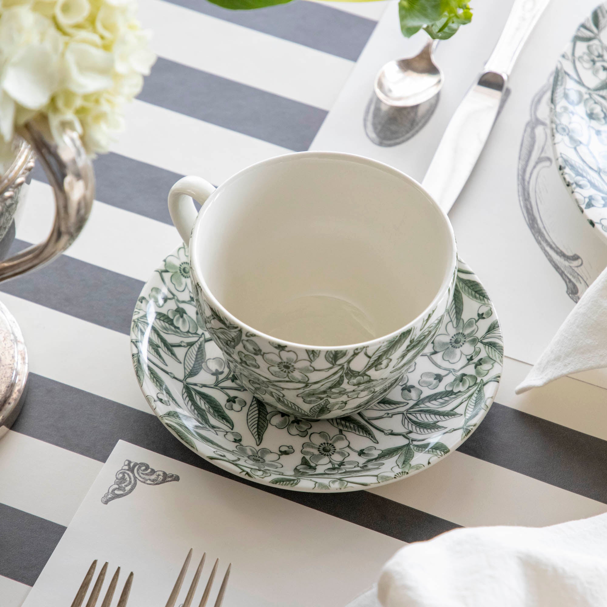 Burleigh Green Prunus Dinnerware Set - Elegant Floral Ceramic Plates & Bowls for Fine Dining - Perfect for Dinner Parties, Holiday Meals & Home Decor