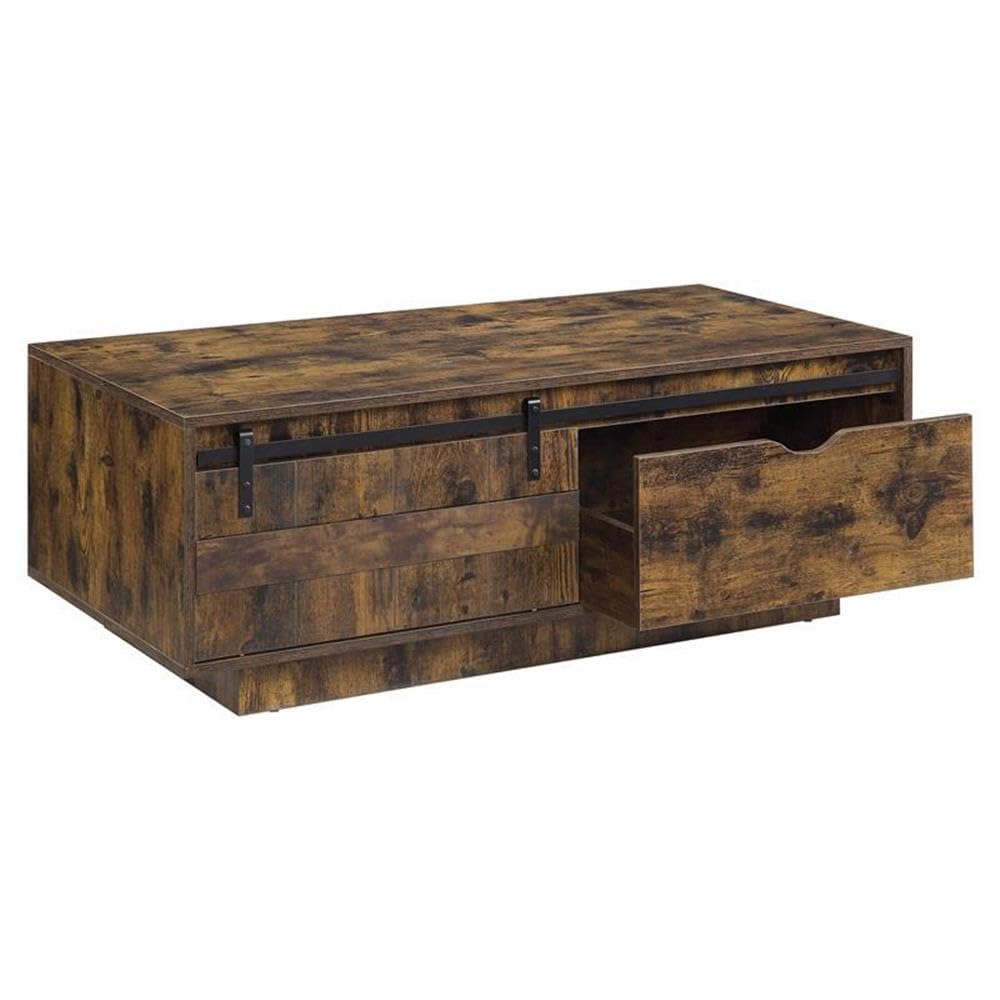 Acme Bellarosa Rustic Oak Wooden Rectangular Coffee Table with Storage | Living Room Furniture for Home Decor & Organization