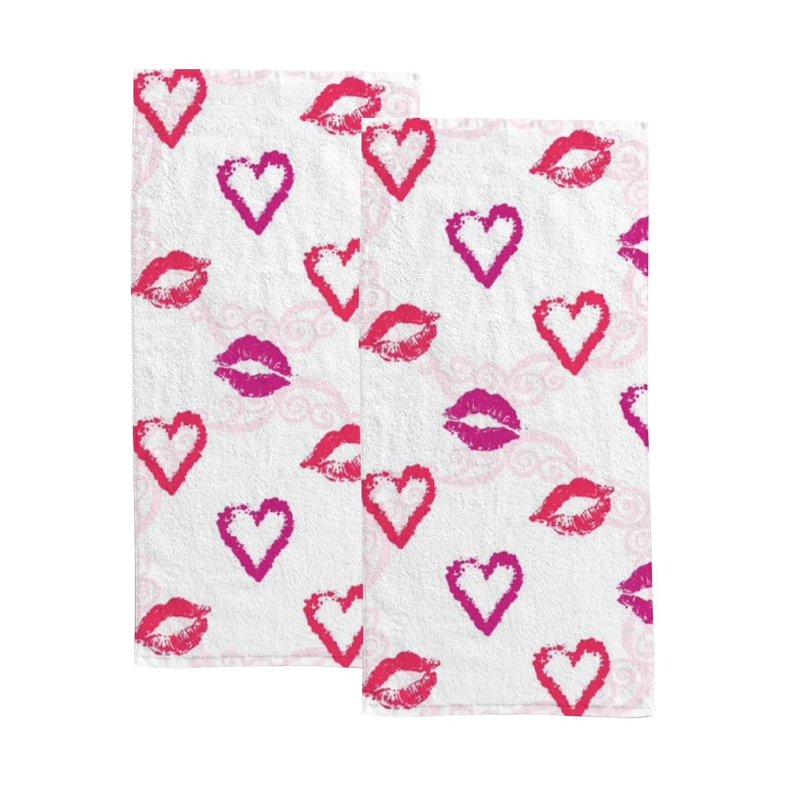 Vantaso 2-Pack Valentine's Day Bath Hand Towels - Soft, Absorbent Red Lips & Hearts Design Washcloths for Bathroom, Kitchen, Hotel, Gym, Spa | Perfect for Romantic Gifts, Home Decor & Luxury Self-Care