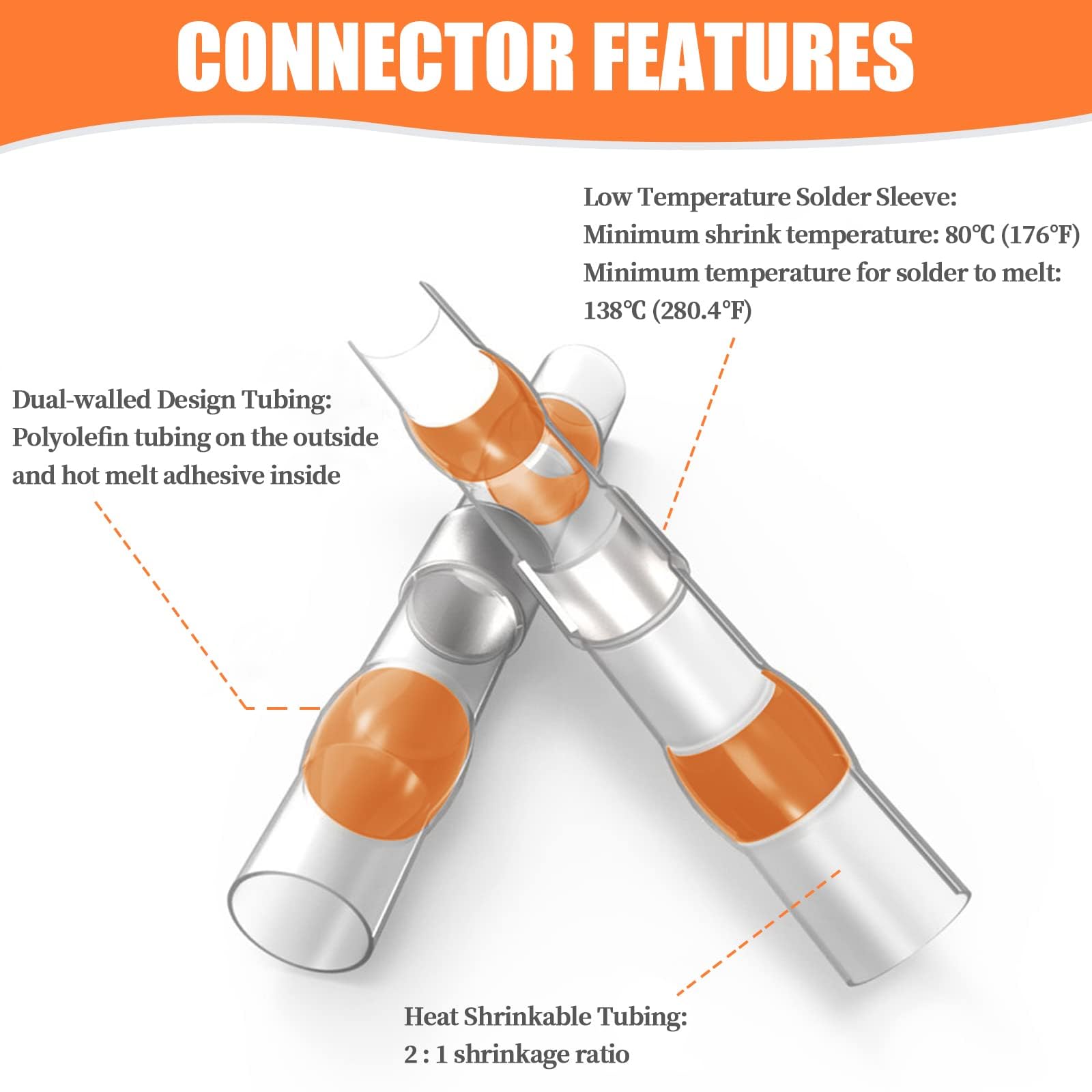 200PCS Marine Grade Self-Soldering Heat Shrink Wire Connectors - 8 AWG Waterproof Insulated Electrical Butt Splice Terminals for Automotive, Boat & Truck Wiring - Ideal for Marine, RV and Outdoor Electrical Repairs