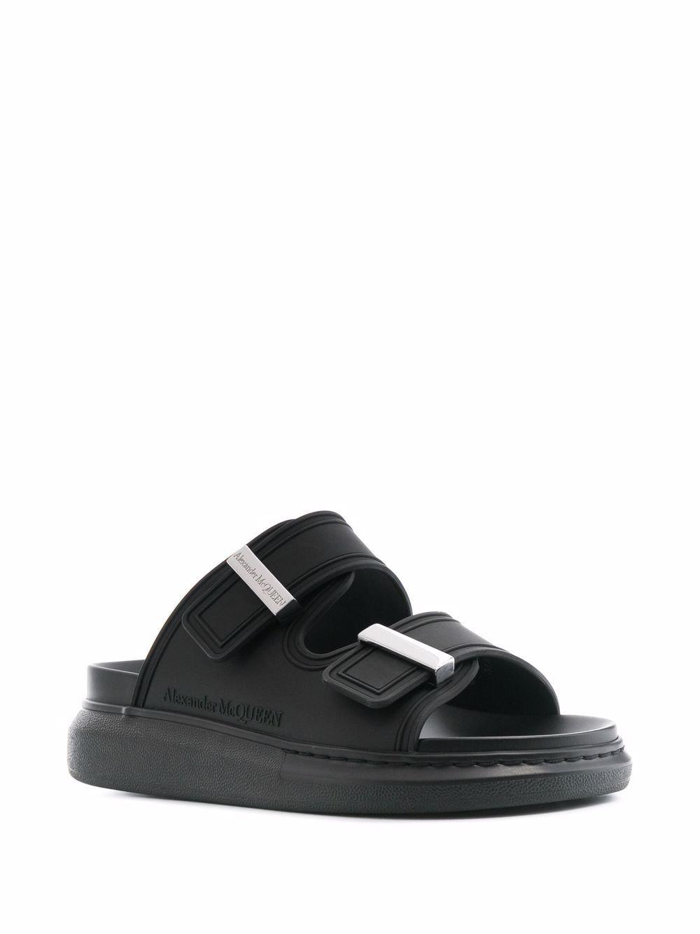 Alexander McQueen Black Leather Sandals for Women - Stylish & Comfortable Designer Footwear for Summer, Beach, and Casual Outings