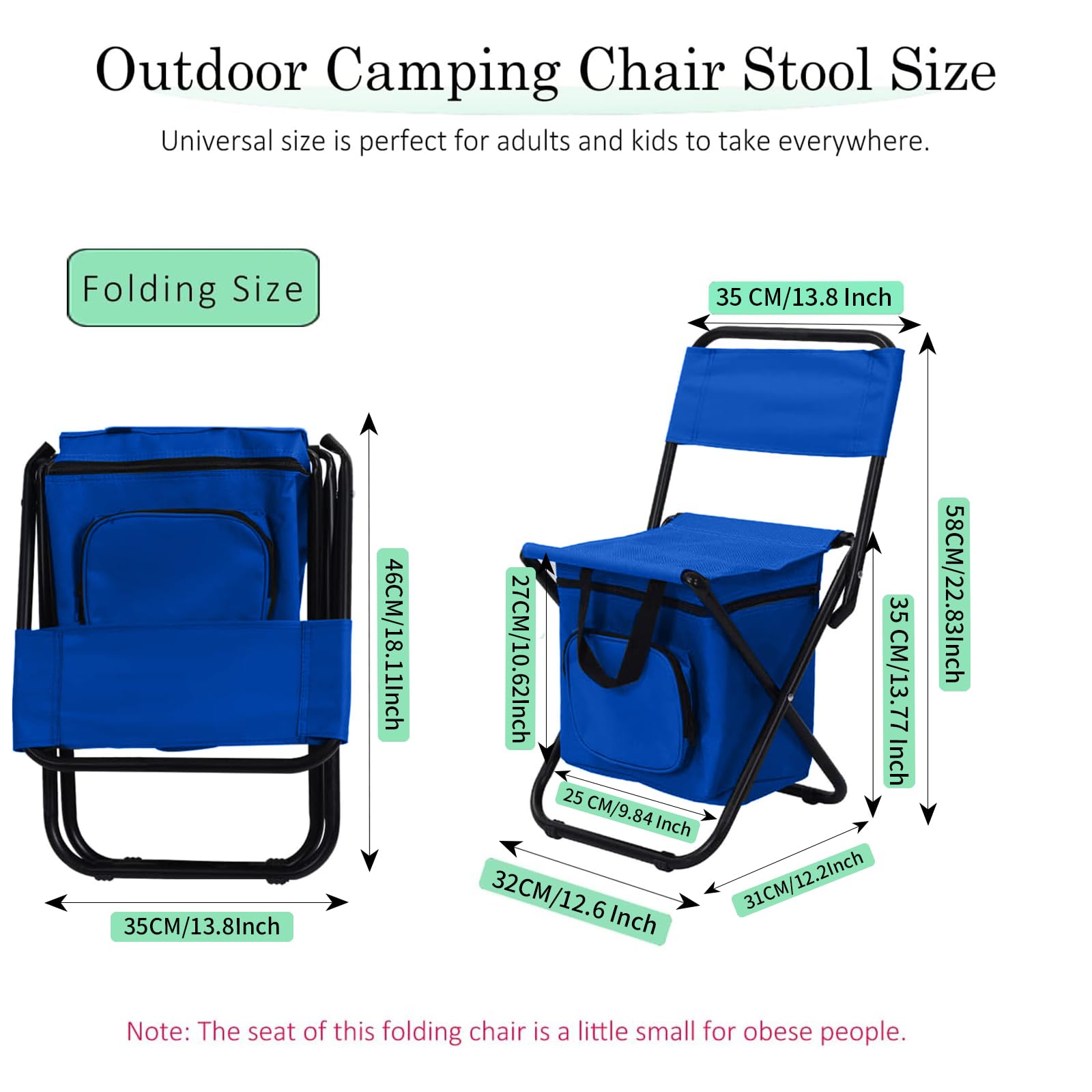 Sequpr Foldable Fishing Chair with Cooler Bag & Backrest - Portable Camping Chair for Fishing, Hunting, Hiking - Lightweight Outdoor Gear for Beach, Picnic & Backyard (Blue)