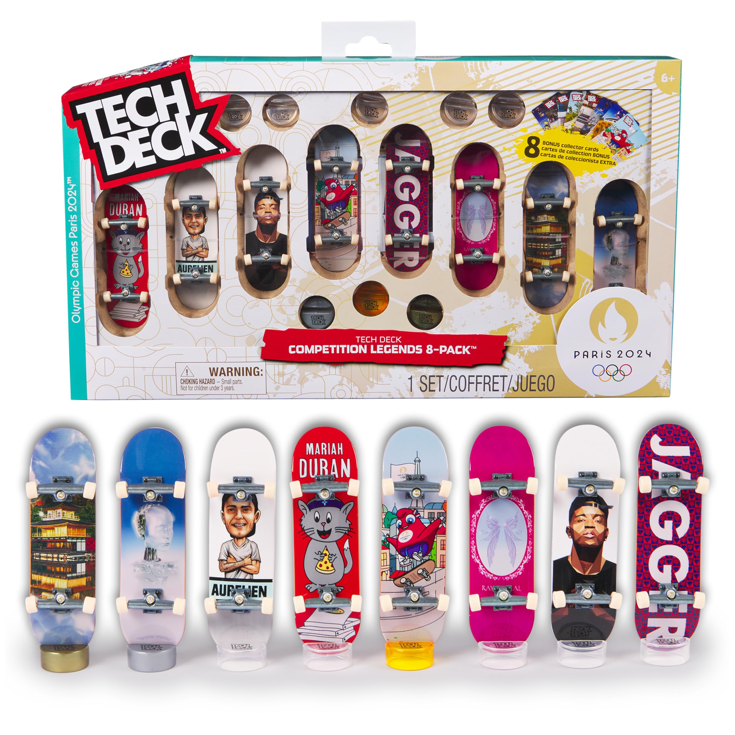 Tech Deck 8-Pack Fingerboards with Collectible Cards - Mini Skateboards for Kids 6+ | Olympic Games Paris 2024 Theme | Perfect for Skateboarding Enthusiasts & Collectors