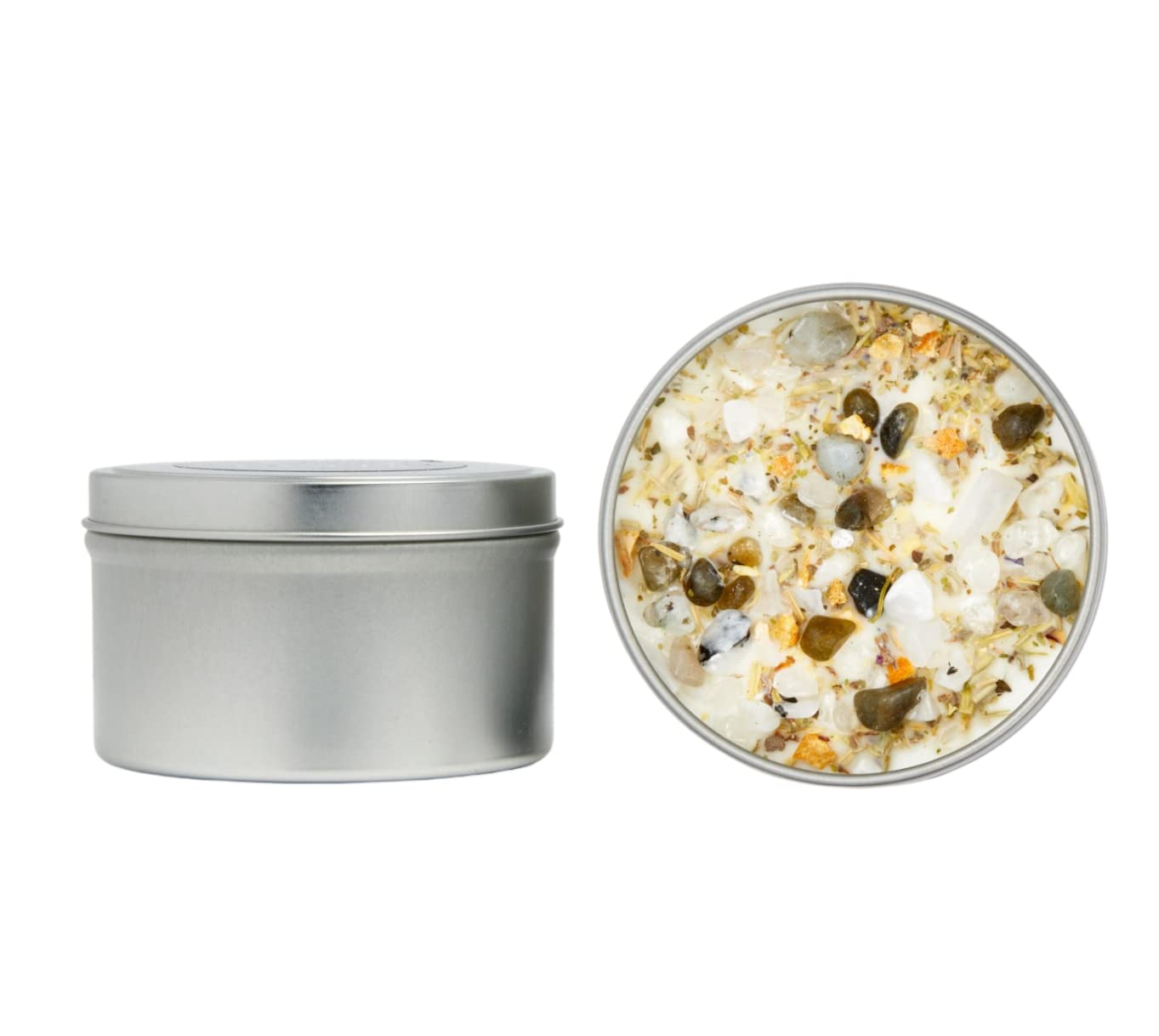 New Moon Beginnings Full Moon Purification & Cleansing Candle - Crystal Herb Infused Aromatherapy Soy Candle in 8oz Metal Tin - Perfect for Meditation, Yoga & Spiritual Rituals