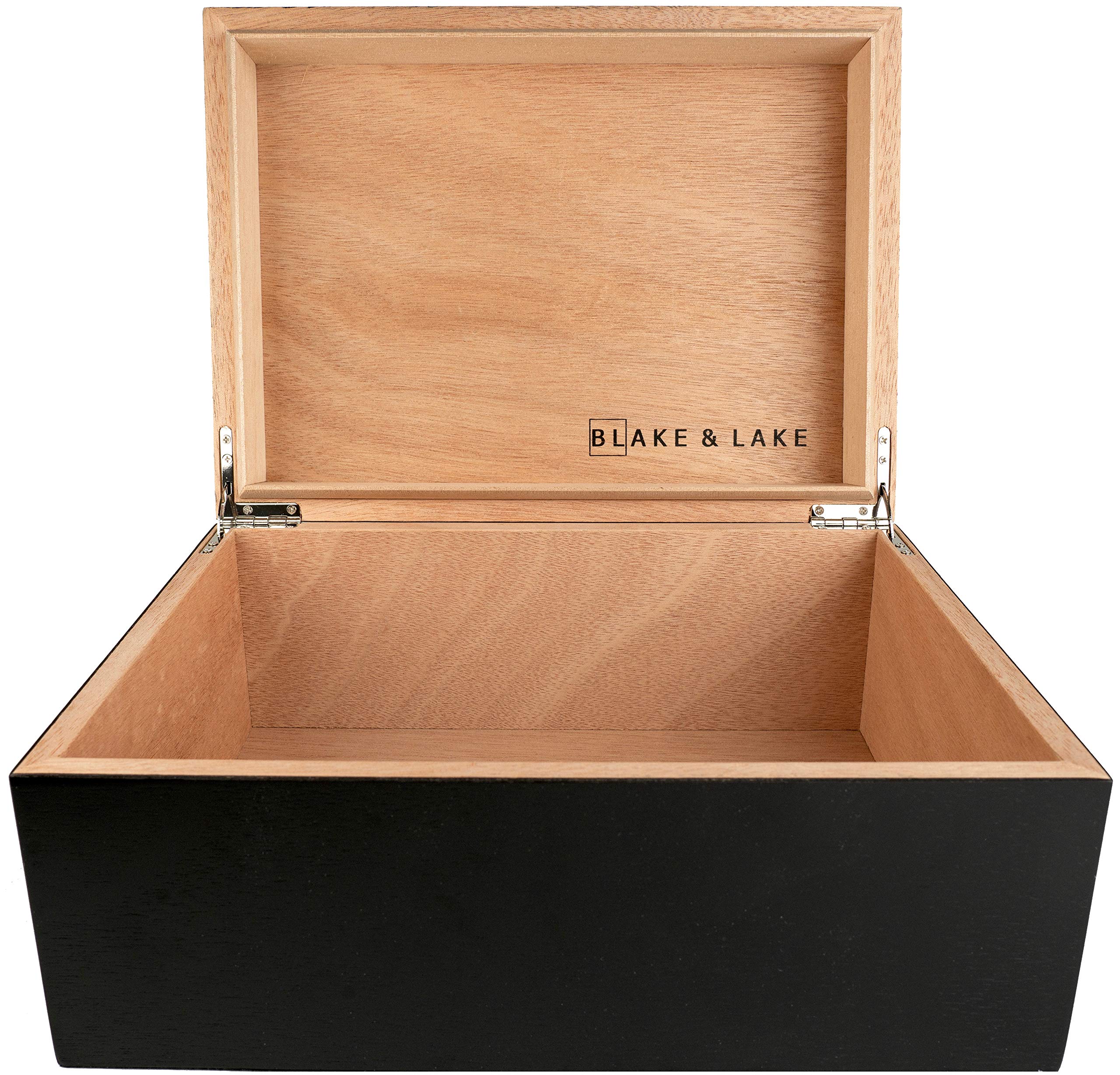 Large Wooden Storage Box with Hinged Lid - Black Matte Decorative Wood Box for Home Organization, Jewelry Storage & Gift Wrapping - Perfect for Living Room, Bedroom & Office Decor