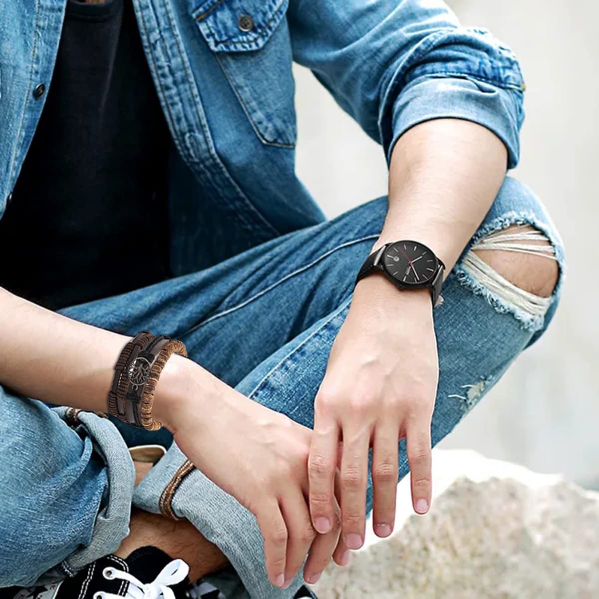 MOZAKA 27Pcs Braided Leather Bracelets for Men & Women - Adjustable Ethnic Tribal Woven Cuff Wrap Friendship Bracelets - Perfect for Gifts, Boho Fashion & Festival Accessories