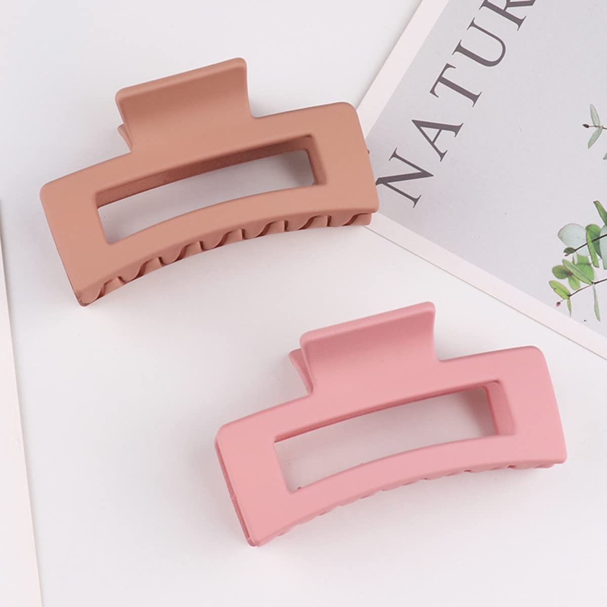 Large Thick Acrylic Hair Clips for Women - Non-Slip Rectangle Jaw Clips, Long Hair Resin Claw Clips Hair Accessories (Multicolor, Khaki) | Perfect for Updos, Ponytails & Everyday Hairstyles