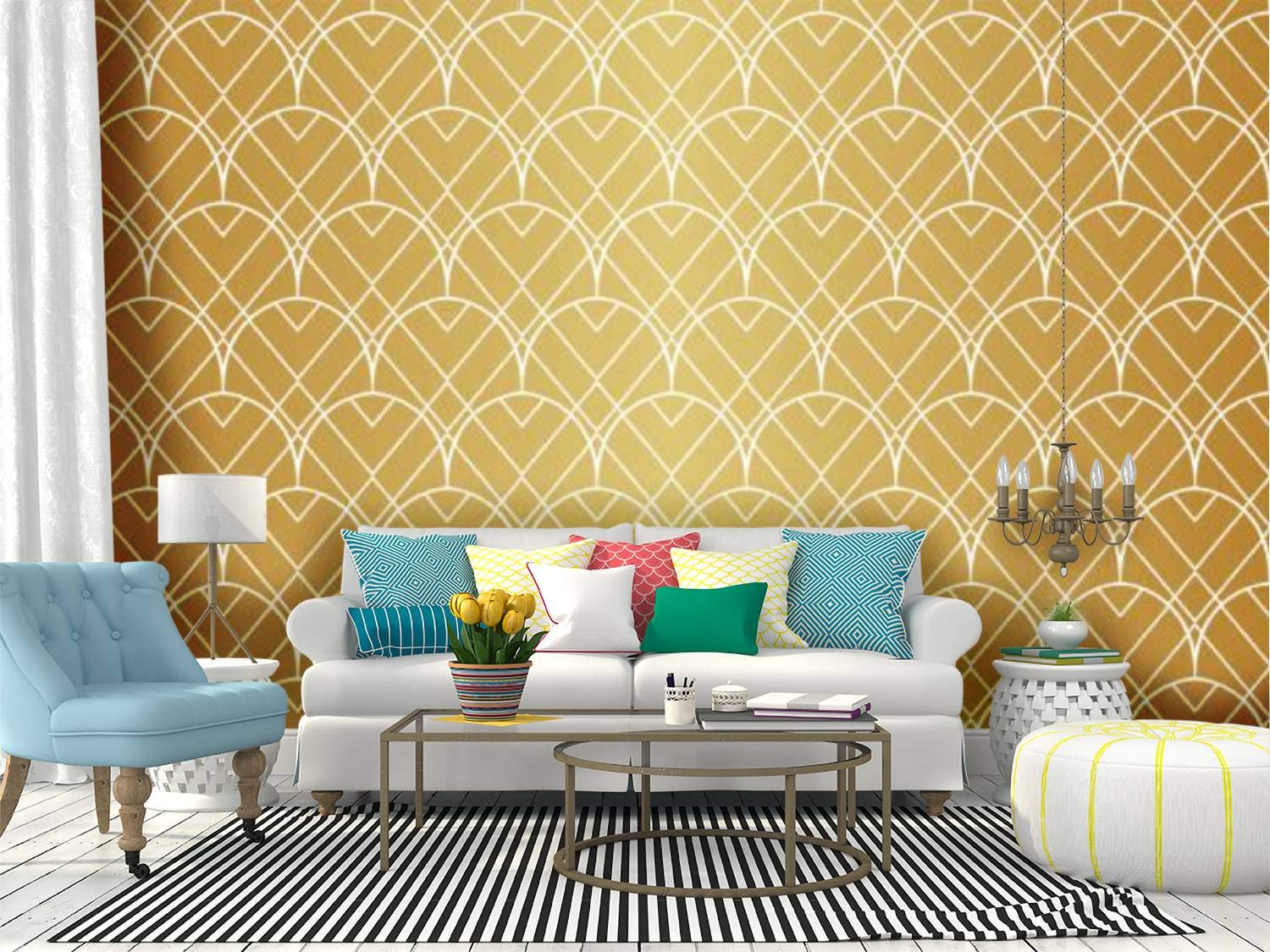 Self-Adhesive Wallpaper Roll - Abstract Geometric Seamless Pattern Removable Peel & Stick Wallpaper - Classic Home Decor for Living Room, Bedroom, Kitchen Covering - Easy DIY Wall Mural Film