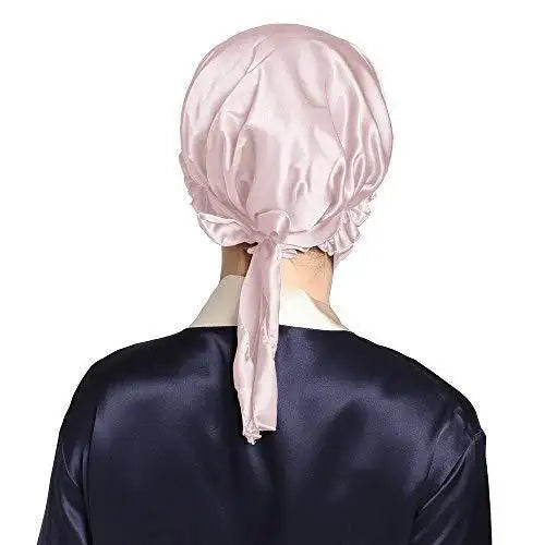 Luxury Silk Sleep Cap with Adjustable Ribbons for Women - Soft & Breathable Night Hair Cover for Sleeping, Travel & Spa