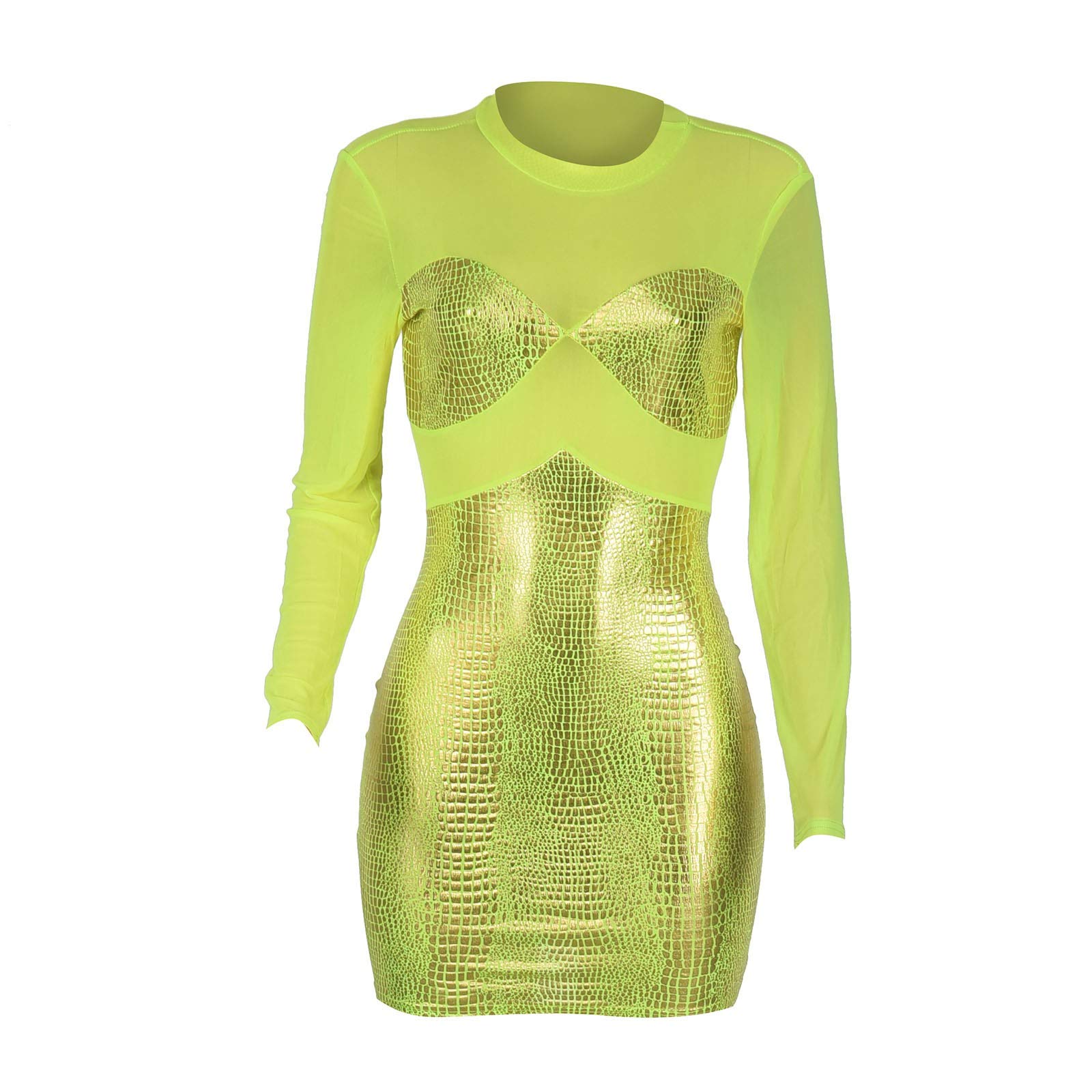 Women's Mini Floral High Waist Sexy Long Sleeve Mesh Dress - Green | Perfect for Date Night, Club Wear & Party Outfits