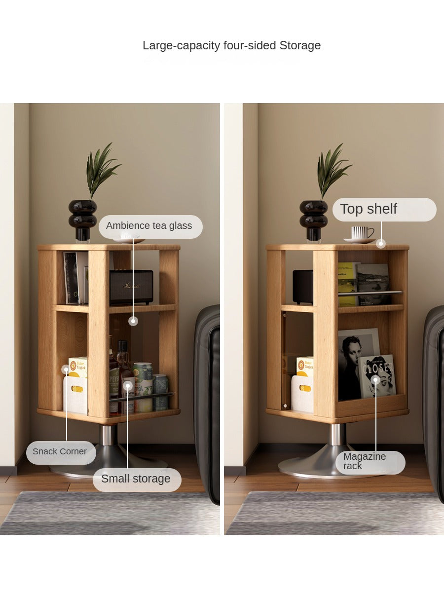Solid Oak Wood Rotating Side Cabinet - 360° Swivel Storage Organizer for Living Room, Bedroom, or Office - Perfect for Small Spaces & Home Decor