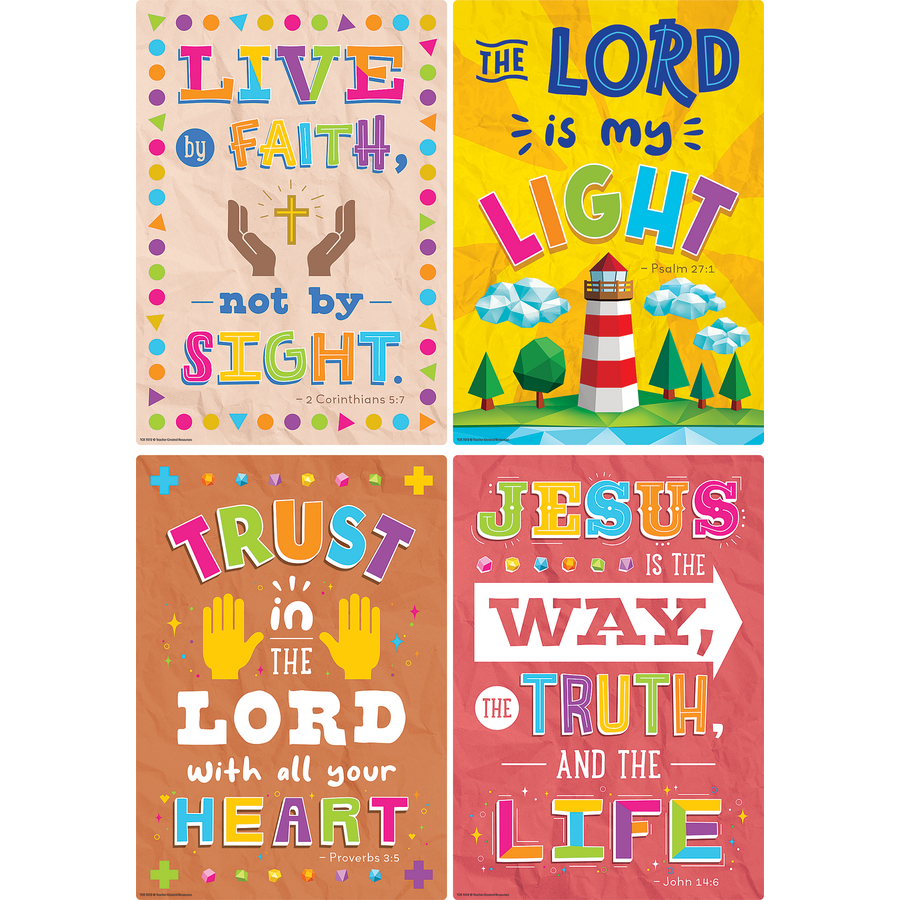 Inspirational Bible Verses Small Poster Pack - Set of 12 Motivational Scripture Wall Art Prints for Home, Office & Church Decor