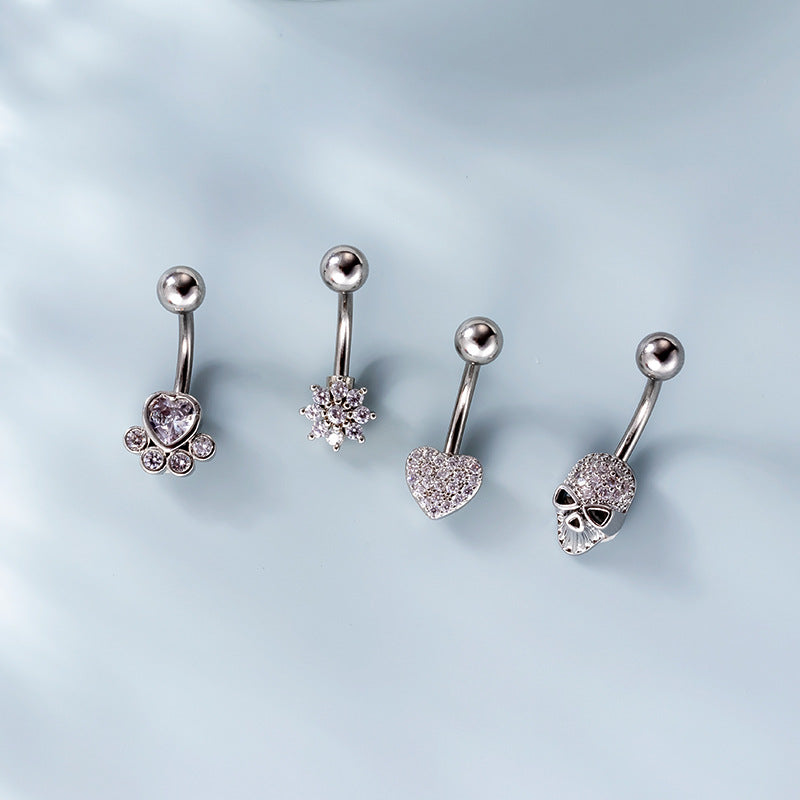 14G Surgical Steel Skull Dangle Belly Button Ring - Gothic Body Jewelry for Women | HSPJ746 | Perfect for Piercings, Parties & Alternative Fashion
