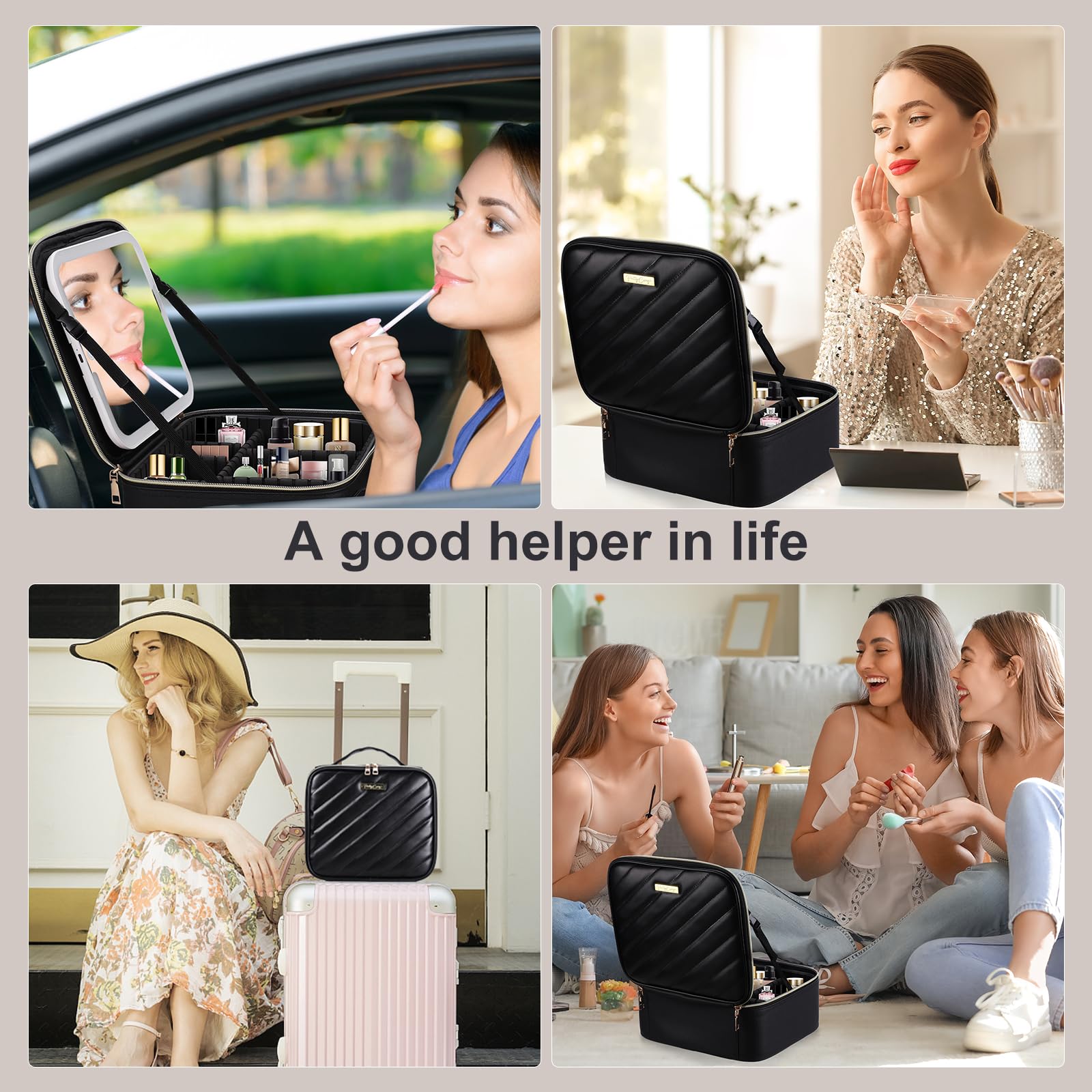 Portable Travel Makeup Bag with LED Mirror - Waterproof Cosmetic Organizer Case for Women & Girls, Perfect Gift for Mom, Birthday, Bridal Shower | Home, Travel & Salon Use