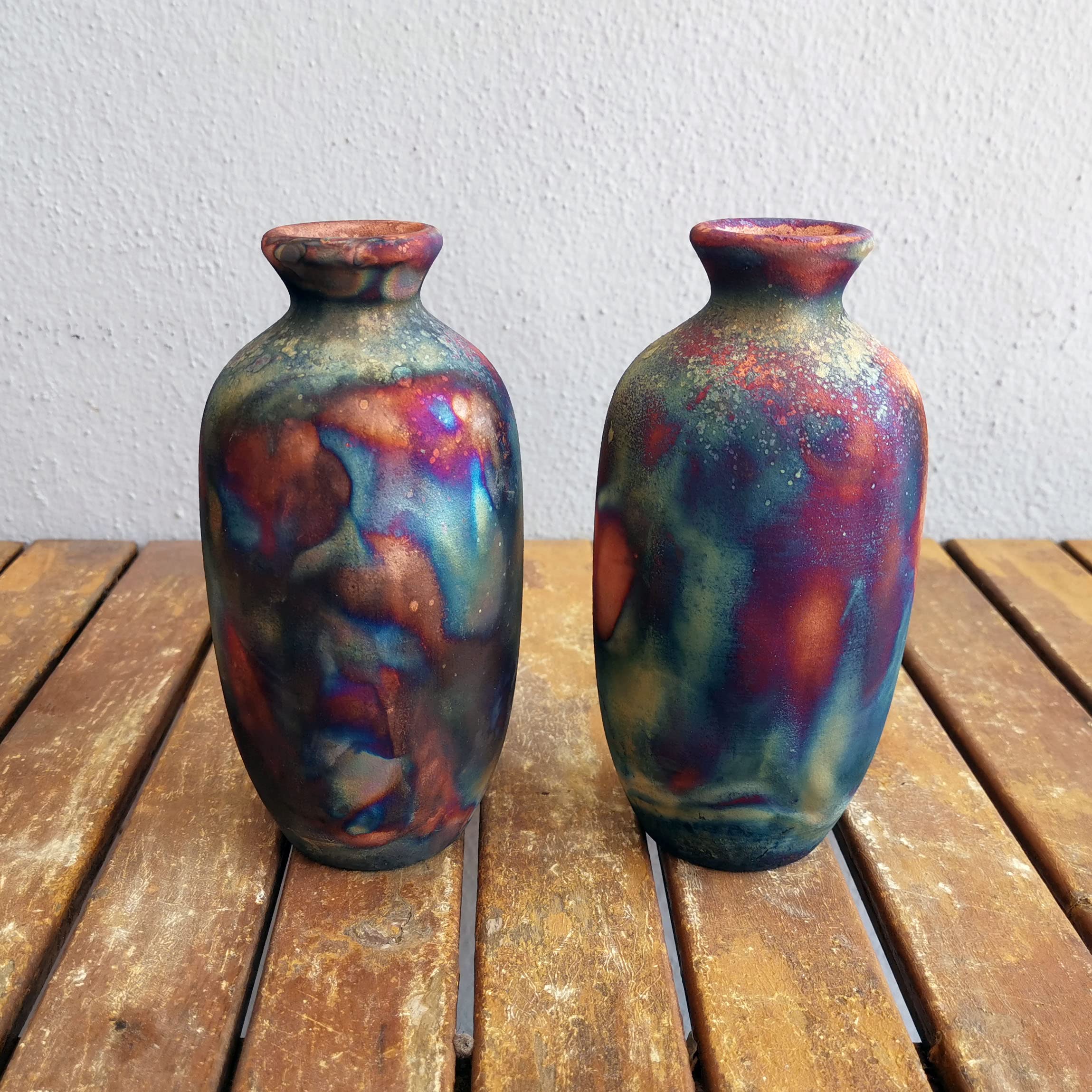 Handmade Ceramic Raku Vase Set of 2 - 7 Inch Boho Home Decor, Unique Pottery Gift for Women, Mom, Bridesmaid Wedding Present in Gift Box | Perfect for Living Room, Bedroom & Wedding Centerpieces