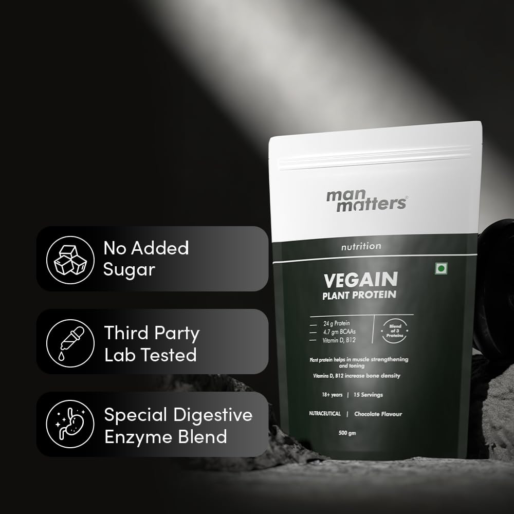 VEGAIN Plant-Based Protein Powder for Men - Pea, Brown Rice, Moong Bean & Whole Algae Blend | 24g Protein per Serving | Muscle Recovery & Strength Support | Vegan & Non-GMO | Pack of 2 | Ideal for Post-Workout, Fitness & Active Lifestyle