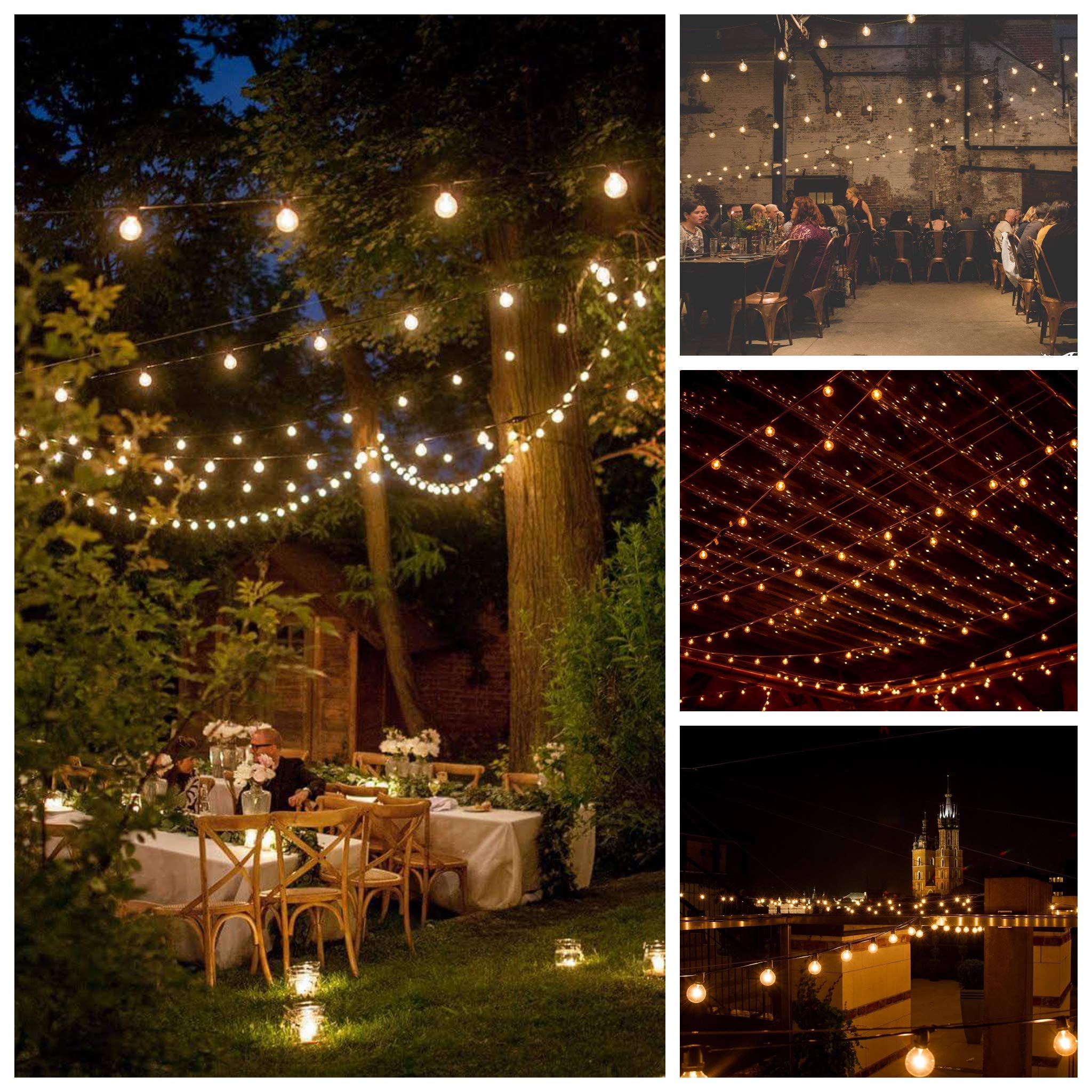 G40 LED Warm White Outdoor Patio String Lights - 10 ft with 0.6W Bulbs, Weatherproof for Garden, Backyard, Wedding & Party Decor (White Wire, Filament Style)
