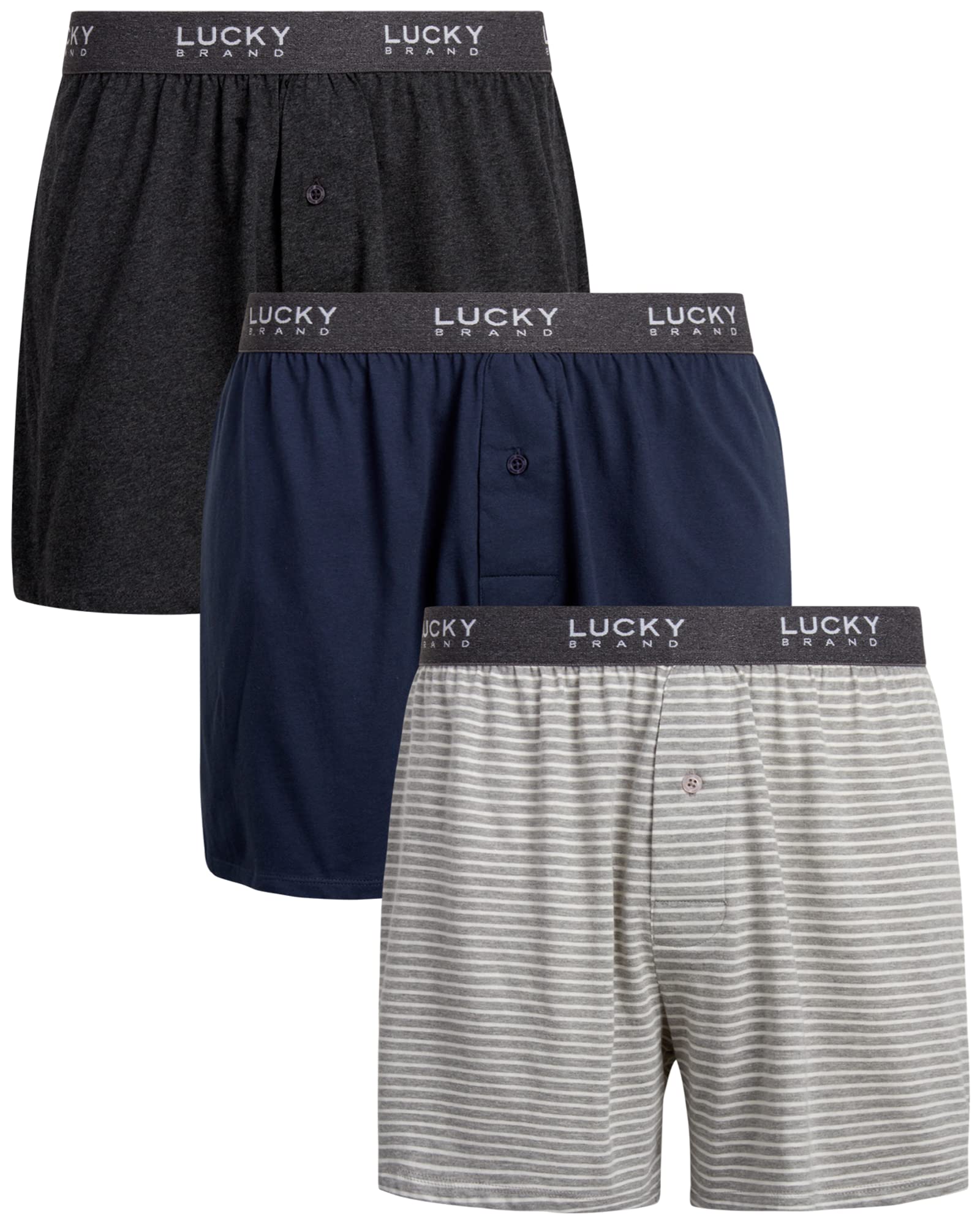 Lucky Brand Men's Classic Cotton Knit Boxer Briefs 3-Pack - Soft & Breathable Underwear for Everyday Comfort, Sleep & Lounge Wear
