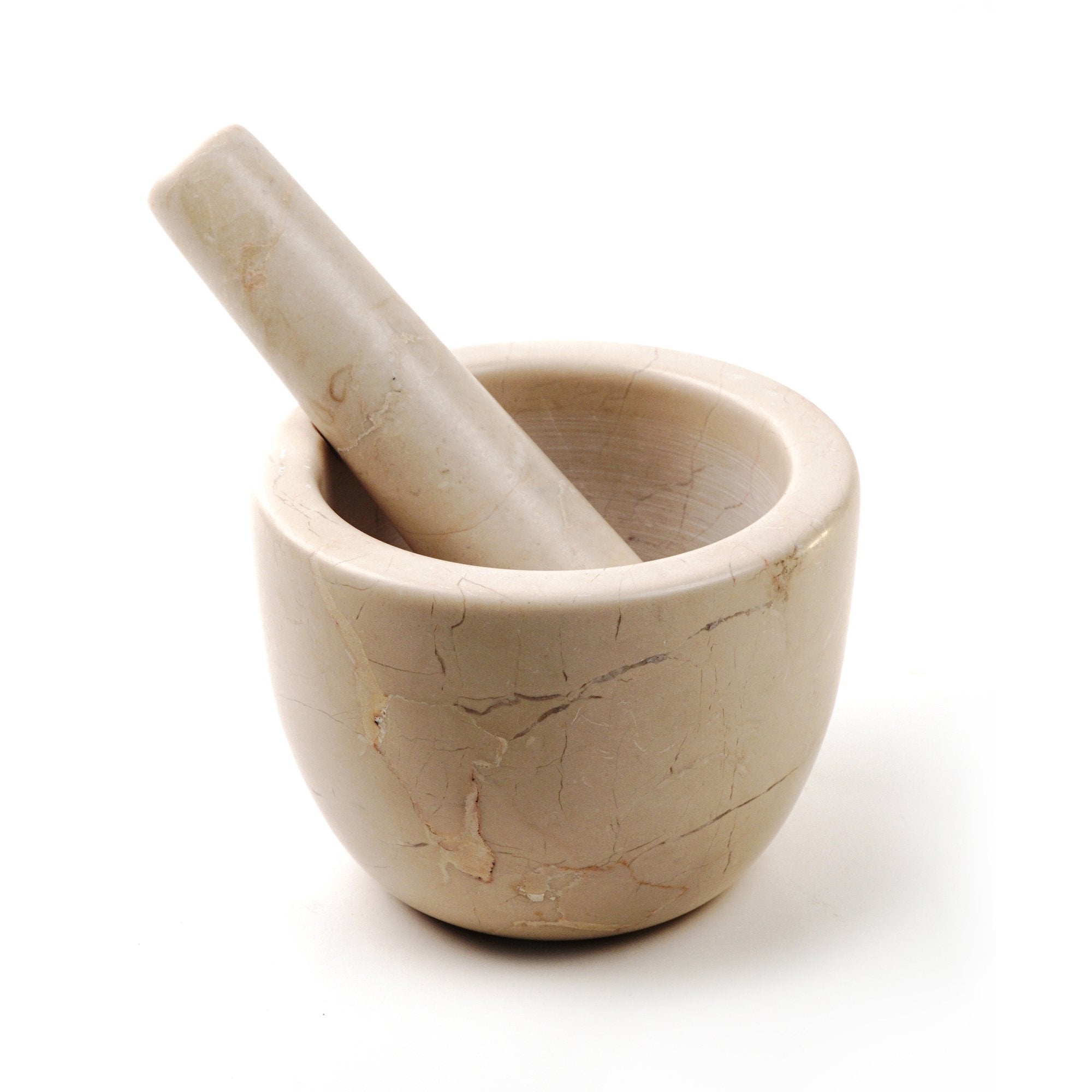 Premium RSVP Beige Mortar and Pestle Set - Natural Stone Spice Grinder & Herb Crusher - Perfect for Kitchen, Cooking, Grinding Spices, Herbs, and Making Fresh Guacamole