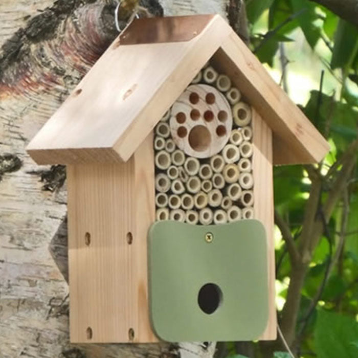 Bee Barn Bee Nester - Natural Wooden Bee House for Garden Pollinators | Attract & Protect Solitary Bees | Perfect for Backyard, Organic Garden & Pollinator-Friendly Landscaping