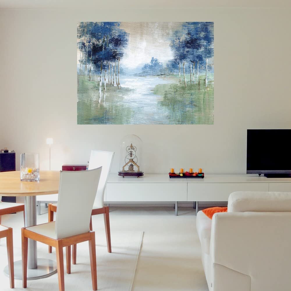 Hand-Painted Birch River Fine Art Canvas Wall Decor by Artist Nan - 46x35 Inches - Ready to Hang - Nature Landscape Painting for Living Room, Bedroom, Office & Home Decor - Perfect for Modern, Farmhouse or Coastal Interior Design Styles