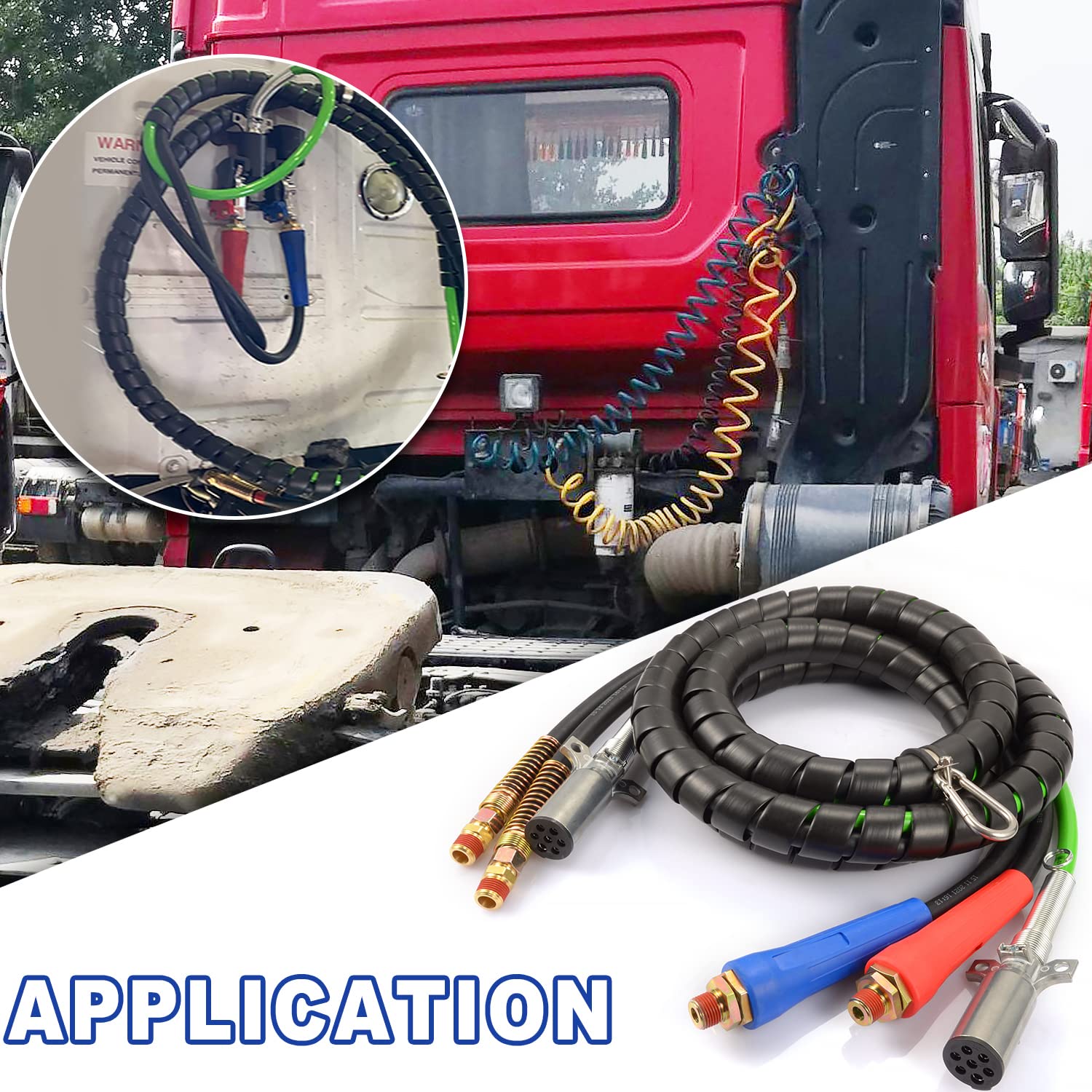 15ft 3-in-1 Wrap Air Power Line with 7-Way Glad Hand Air Hose | ABS Semi Truck Air & Electrical Hose Assembly for Tractor Trailers (TR813215) | Heavy-Duty Brake & Electrical System Connection for Long-Haul Trucks