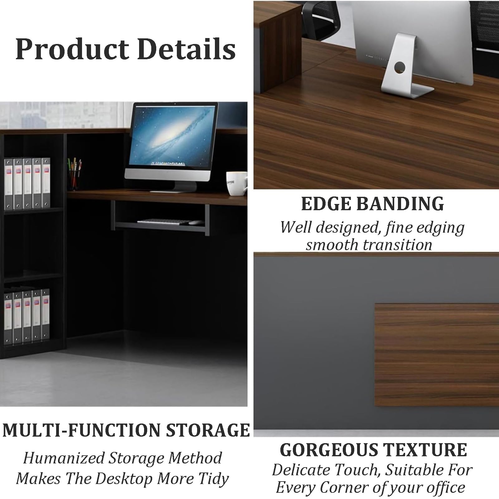 Modern Reception Desk with Open Shelves & Lockable Drawers - Stylish Computer Desk for Salon, Lobby, Hotel Checkout & Office - Perfect for Professional Spaces & Home Offices