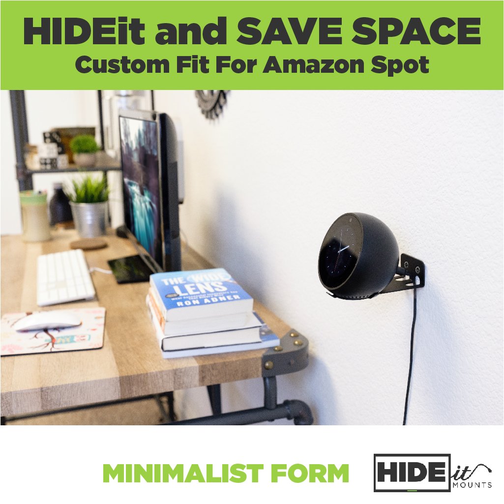 Hideit Mounts Wall Mount for Amazon Echo Spot - Black Steel Smart Speaker Holder | Made in USA | Perfect for Bedroom, Kitchen & Office Setup