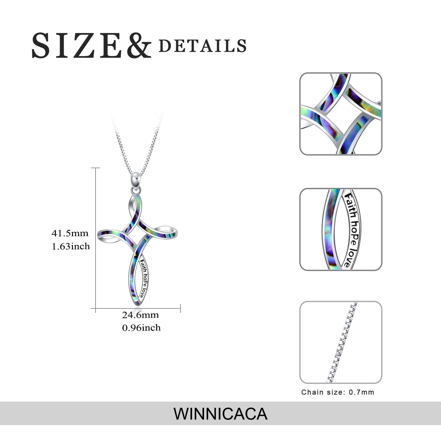WINNICACA 925 Sterling Silver Opal Cross Necklace for Women - Celtic Knot Blue White Opal Pendant Jewelry, Christian Gift for Her, Wife, Mom, Daughter | Birthday, Baptism, Wedding, Christmas Gift Idea